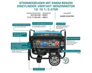 Könner & Söhnen Stromerzeuger KS 12-1E 1/3 ATSR, 11,50 in kW, (18,5 PS, 4-Takt 1-Zylinder, 1-tlg., Benzinmotor mit Kupfer, E-Start, Notstromautomatik), Spannungsregler, 9200 / 8200 Watt