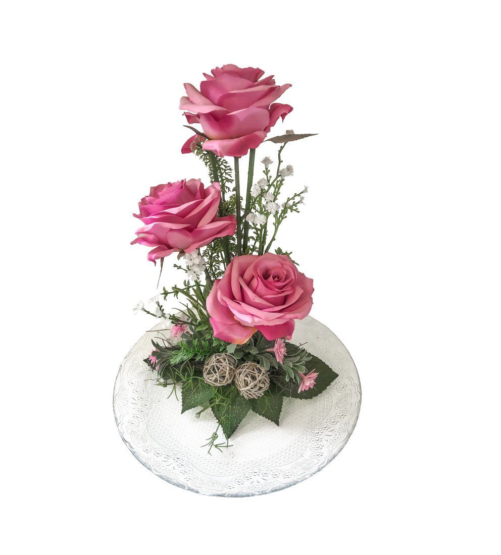 Kunstblume Gestecke aus Kunstblumen Rosen Hochzeitsdeko 1131 Rosen, Kunstblumen, PassionMade, Höhe 32 cm, Blumen Gestecke Künstlich Rosen