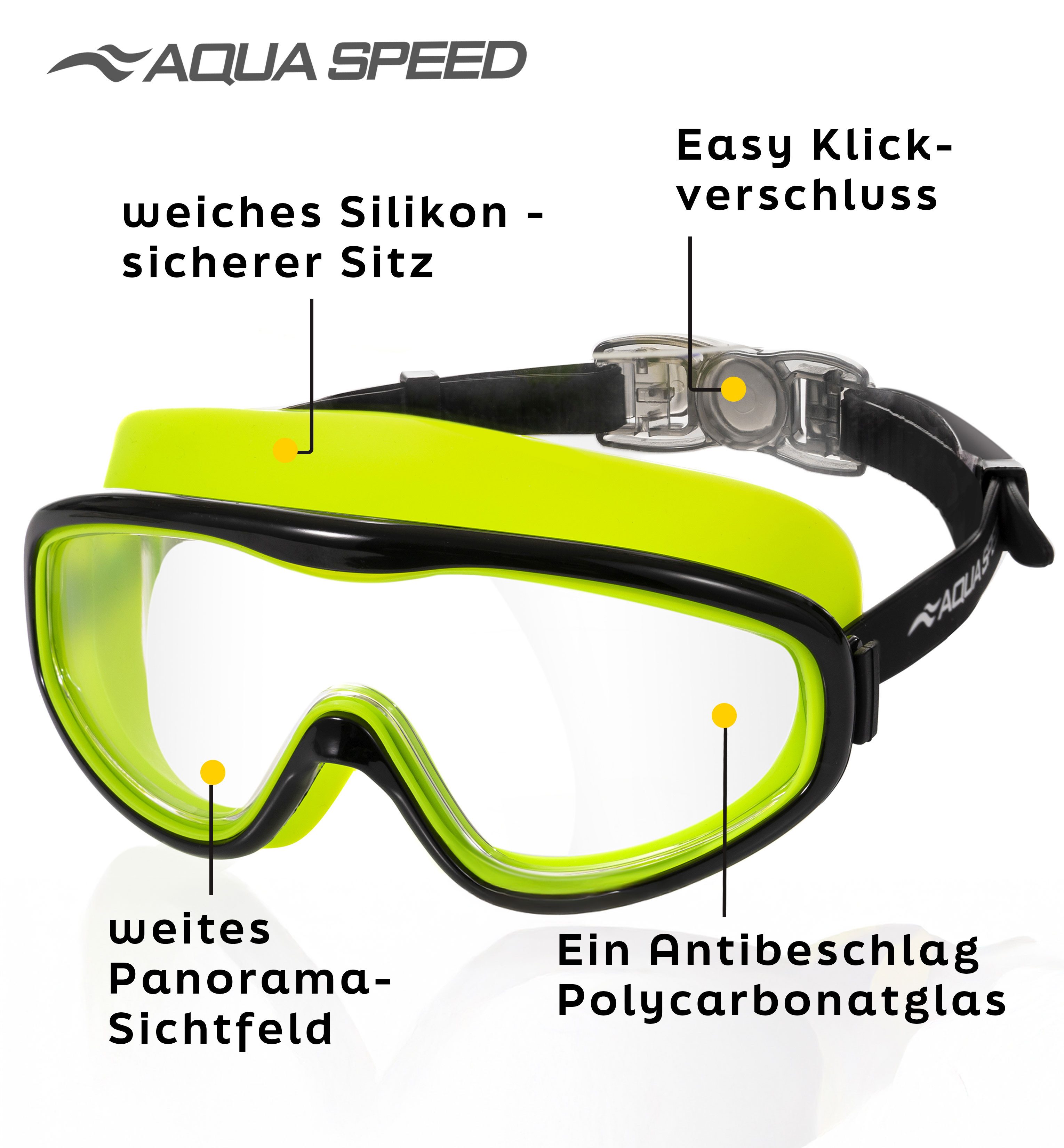 Aqua Speed Schnorchel RAY FS Tauchmaske mit Stoff-Kopfband für Erwachsene / Jugendliche (Einzel Schwimmmaske mit gehärtetem Glas), Taucherbrille Stoffband Einzellinse