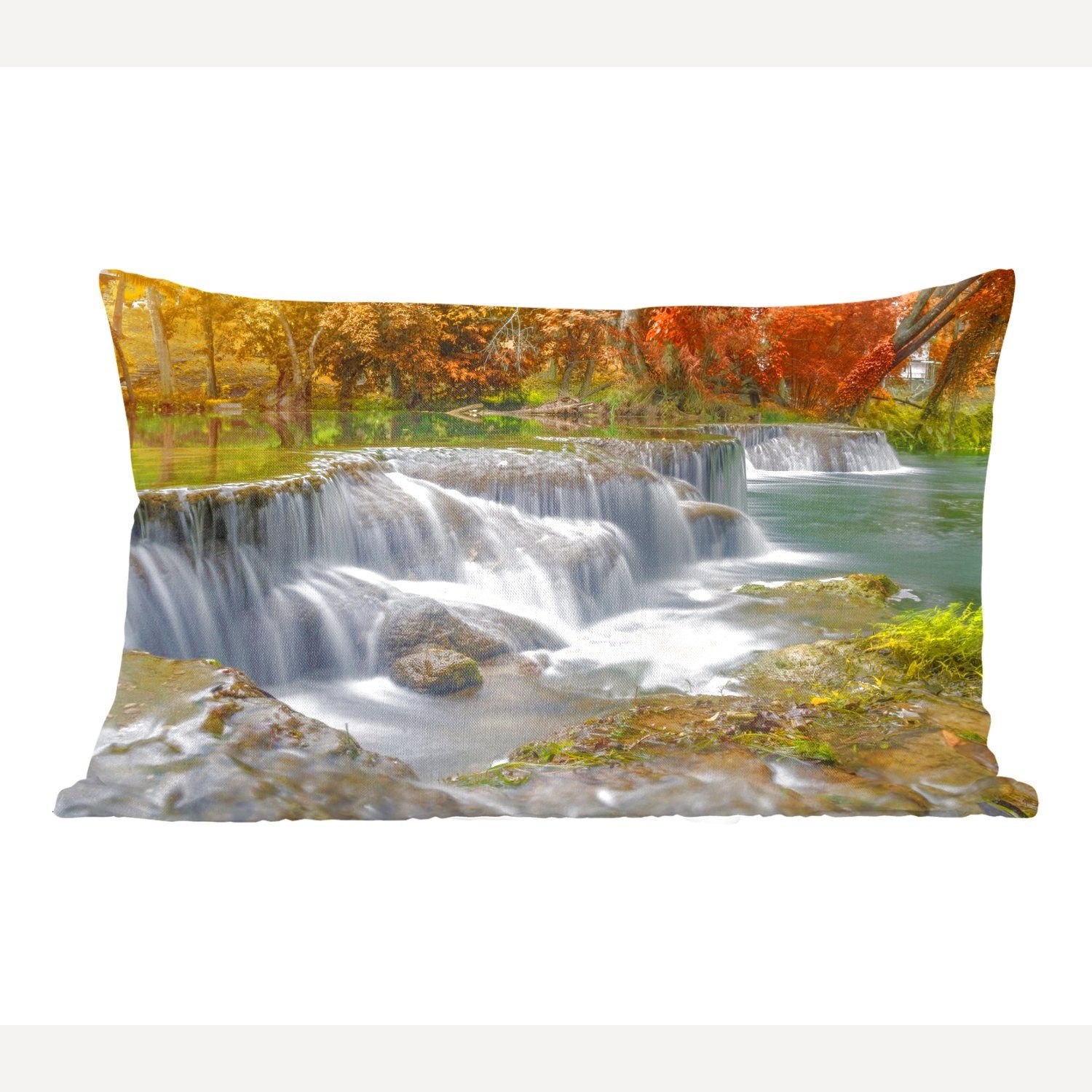 MuchoWow Dekokissen Herbst - Wasserfall - Natur - Bäume, Wohzimmer Dekoration, Zierkissen, Dekokissen mit Füllung, Schlafzimmer