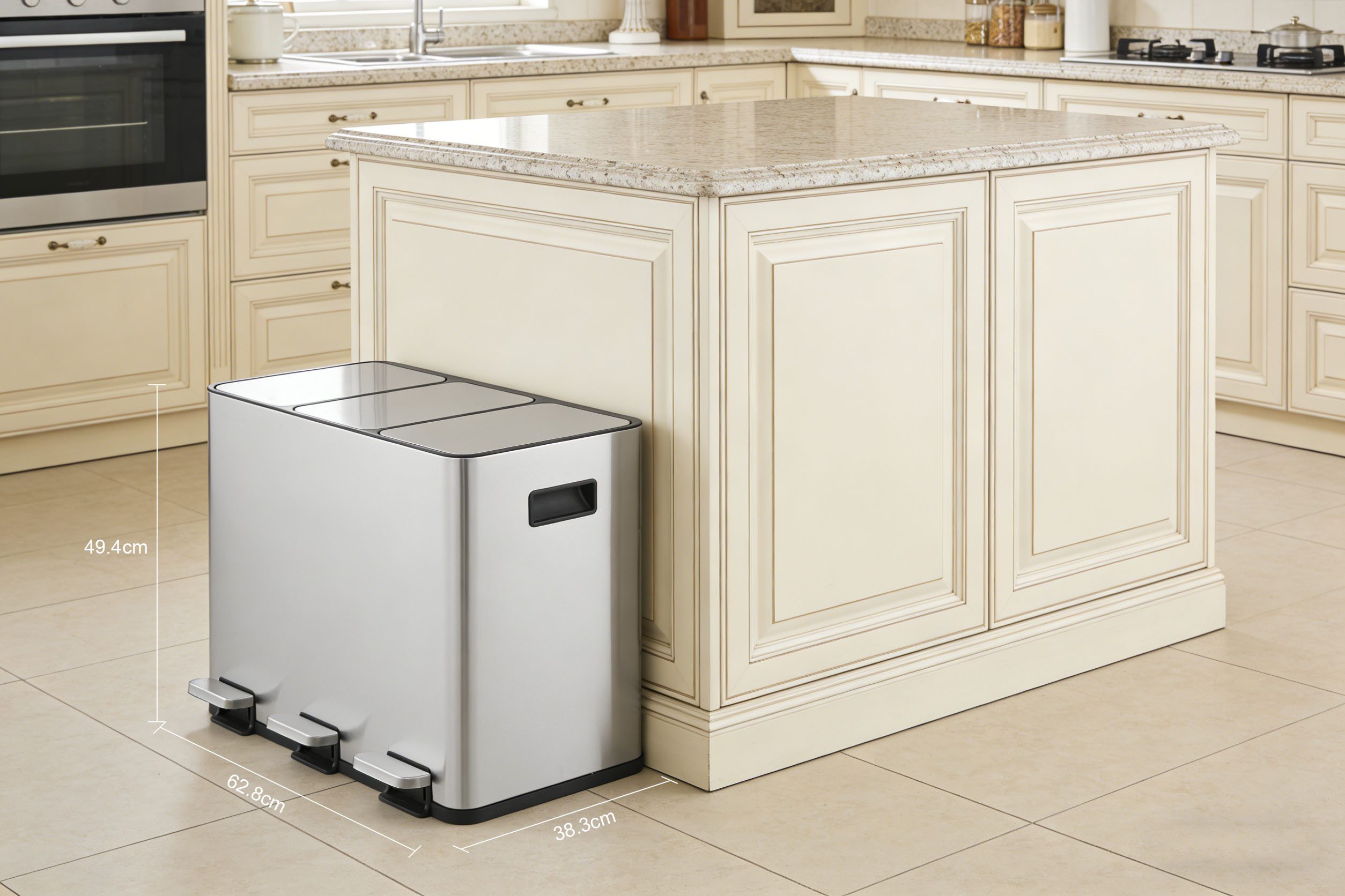 OTTO home Mülleimer Garrin, Soft Close, Fassungsvermögen 3x 15 Liter, Mülltrennsystem mit 3 separaten Innenbehältern und Fußtrittpedalen