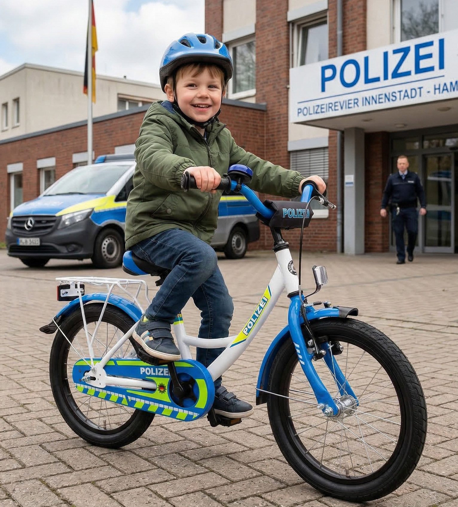 Bachtenkirch Kinderfahrrad Polizei 16 Zoll Fahrrad für Kinder ab 4 Jahre Polizeifahrrad, Sitzhöhe: 51 – 57 cm, Geeignet ab Innenbeinlänge: 50 cm