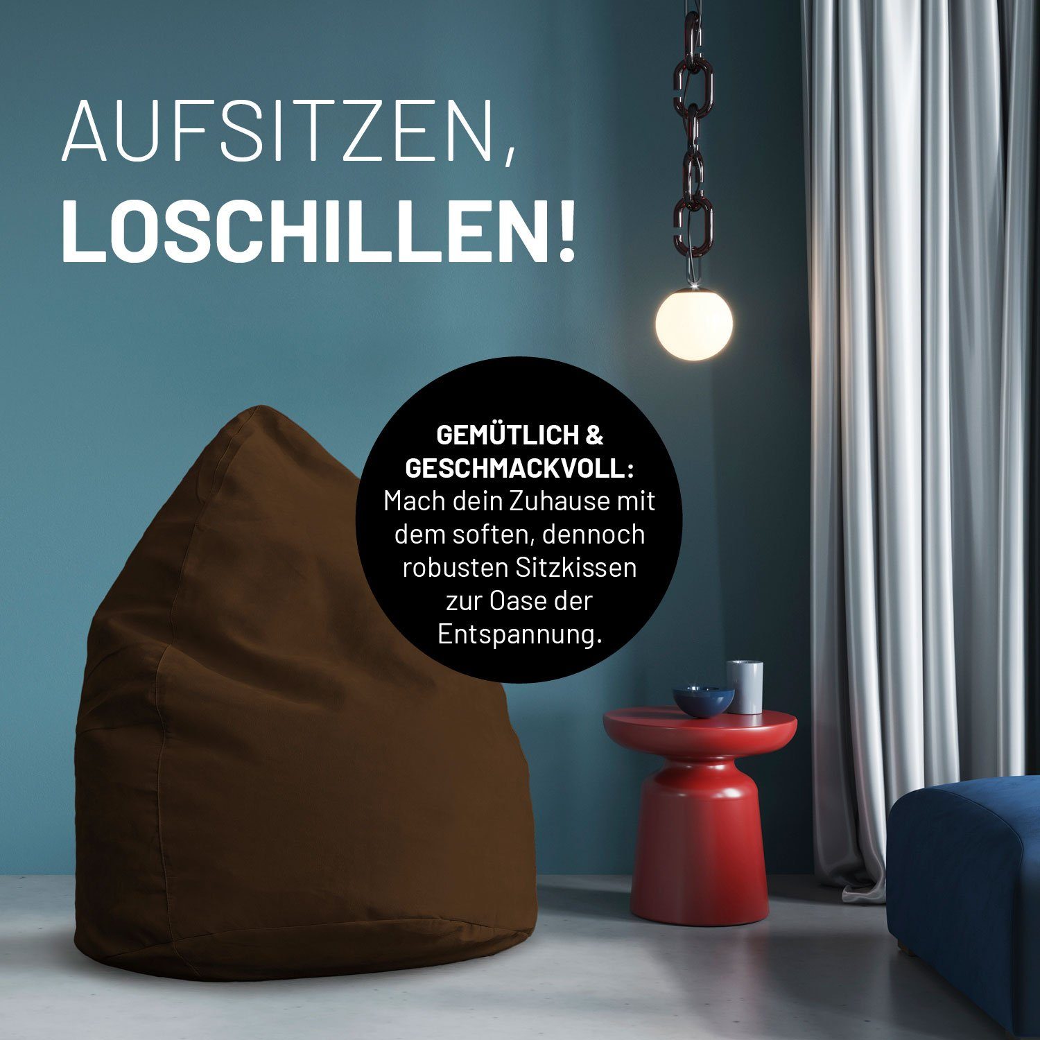 Bodenkissen Bean weich XL Sitzsack waschbar 120L robust Bag braun Microvelours Luxury Sitzkissen Lumaland 60x45cm,