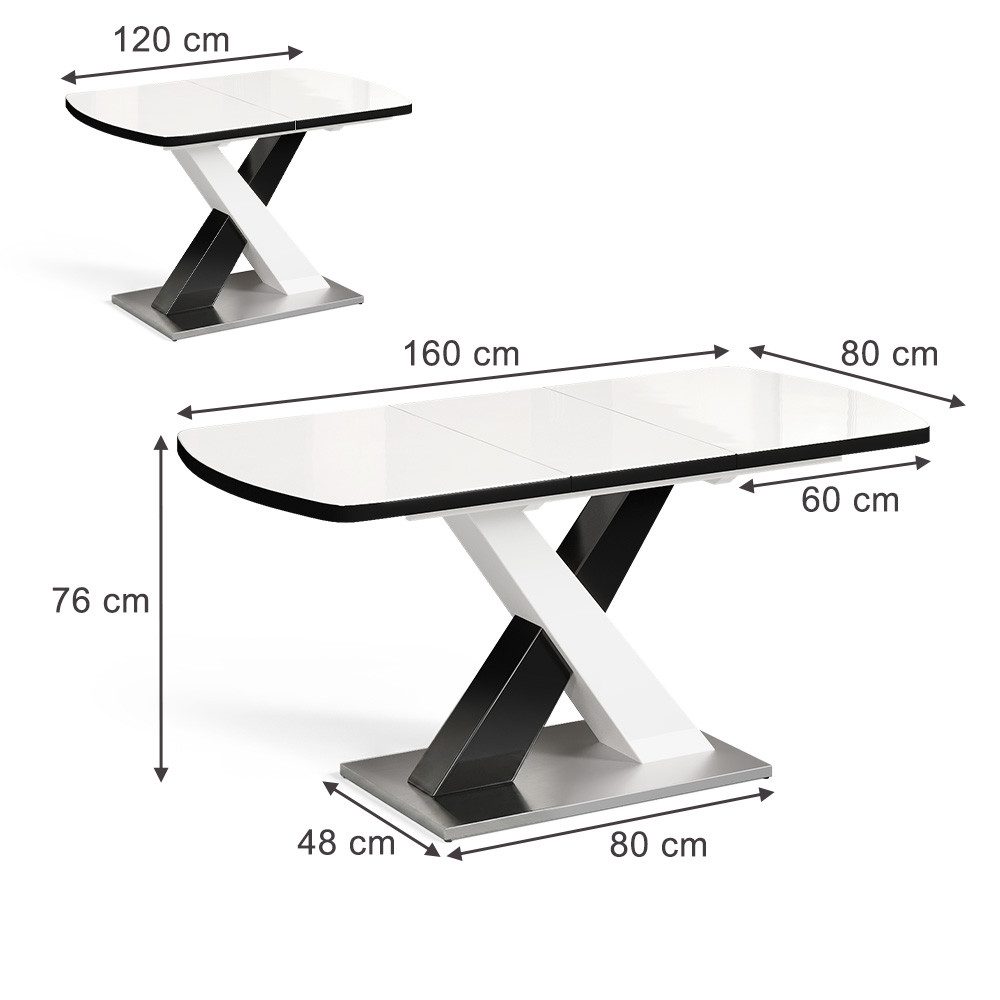 Vicco Esstisch Chinto, Schwarz/Weiß, 120-160 x 80 cm ausziehbar (1-St)