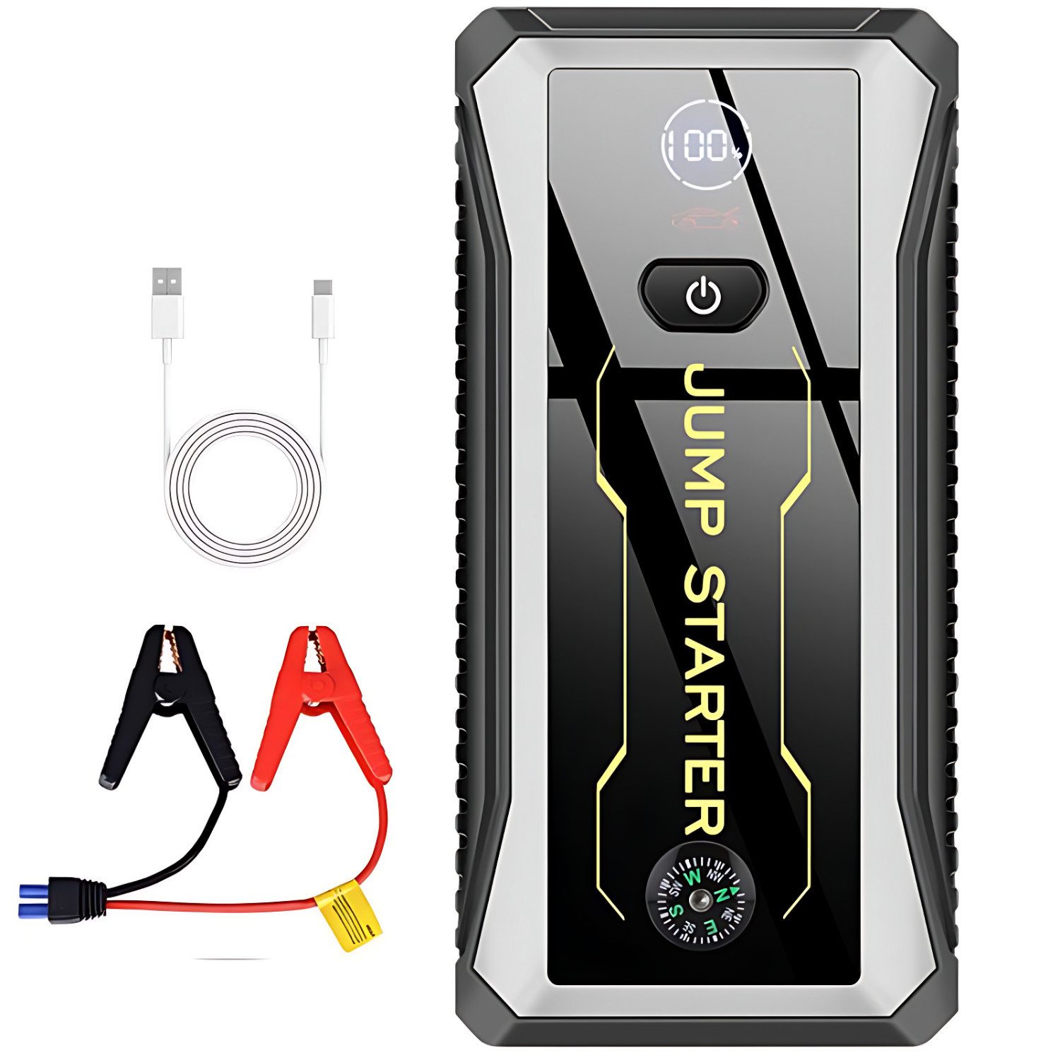 ibettertec Starthilfegerät, 28000 mAh Spitzenstrom Powerbank Starthilfegerät 28000 mAh, 800A Spitzstrom Tragbare Auto Starthilfe, 3-in-1-Powerbank mit 3 Leuchtmodi,8 Schutzfunktion, LCD-Display