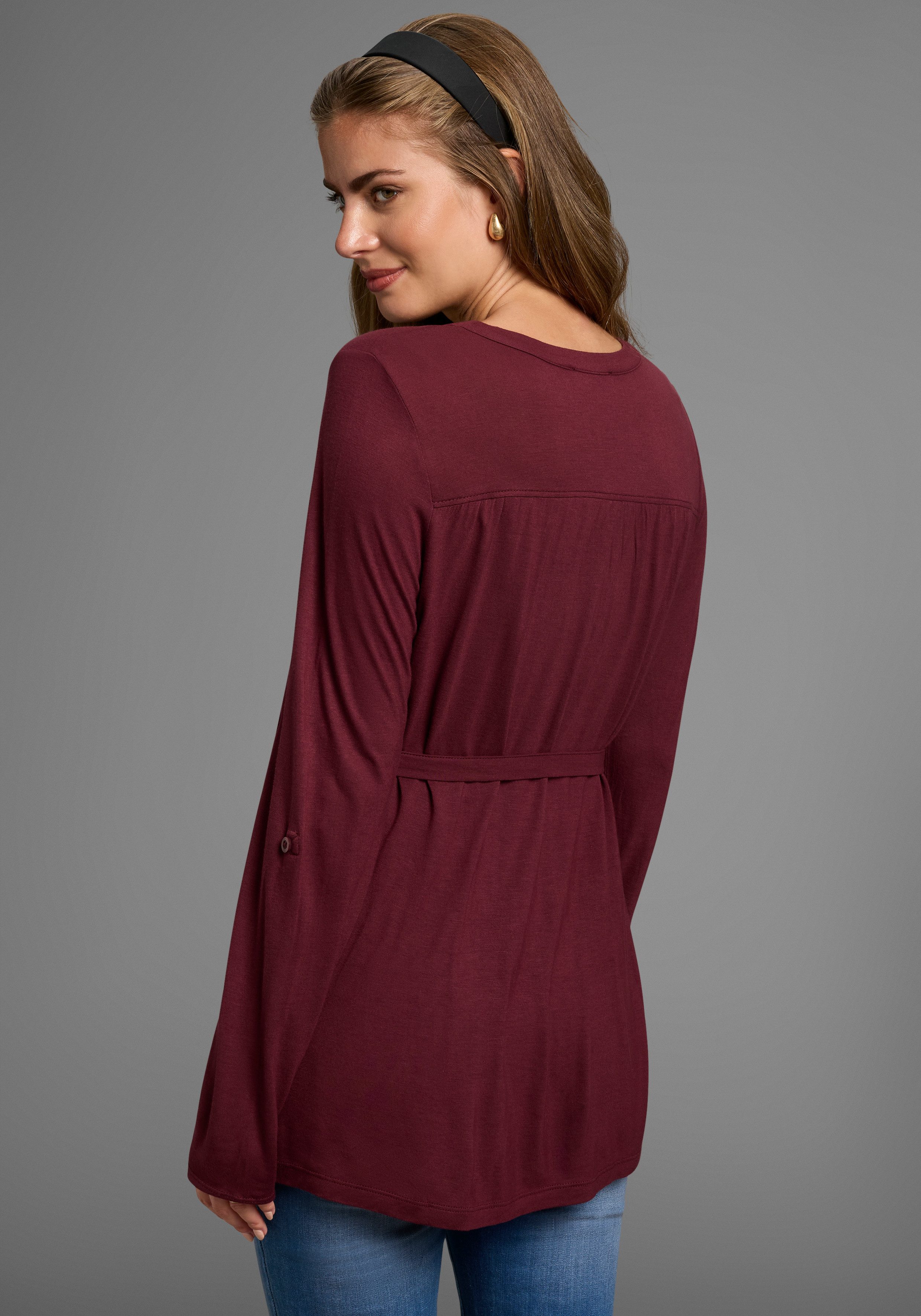 Nine-month maternity shirt, jersey blouse with tie belt, viscose maternity blouse, practical for pregnancy and afterwards