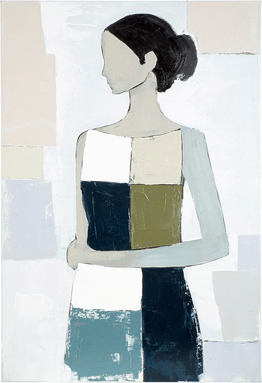 GILDE Leinwandbild Bild rechteckig Janina blau, Bilder von Frauen (1 St), Porträt abstraktes Gesicht moderne Kunst Galerie-Stil Malerei