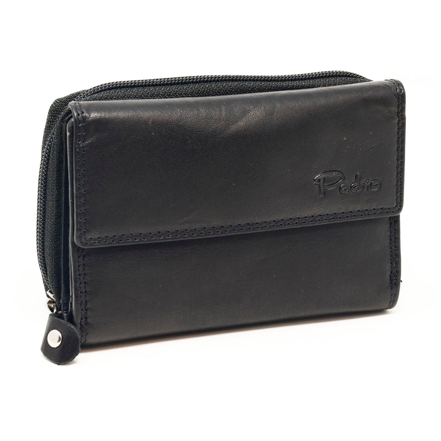 SHG Geldbörse Damenbörse Leder Portemonnaie, mit großen Münzfach - RFID Schutz - schwarz