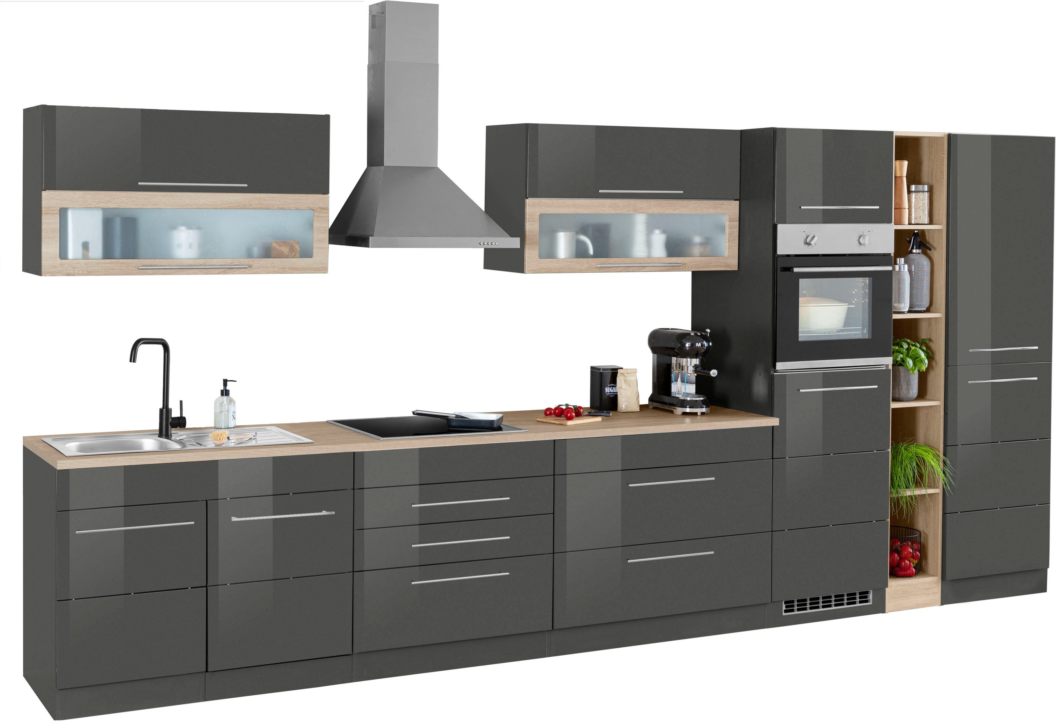 KOCHSTATION Küchenzeile KS-Wien, Breite 430 cm, wahlweise mit E-Geräten und Induktion