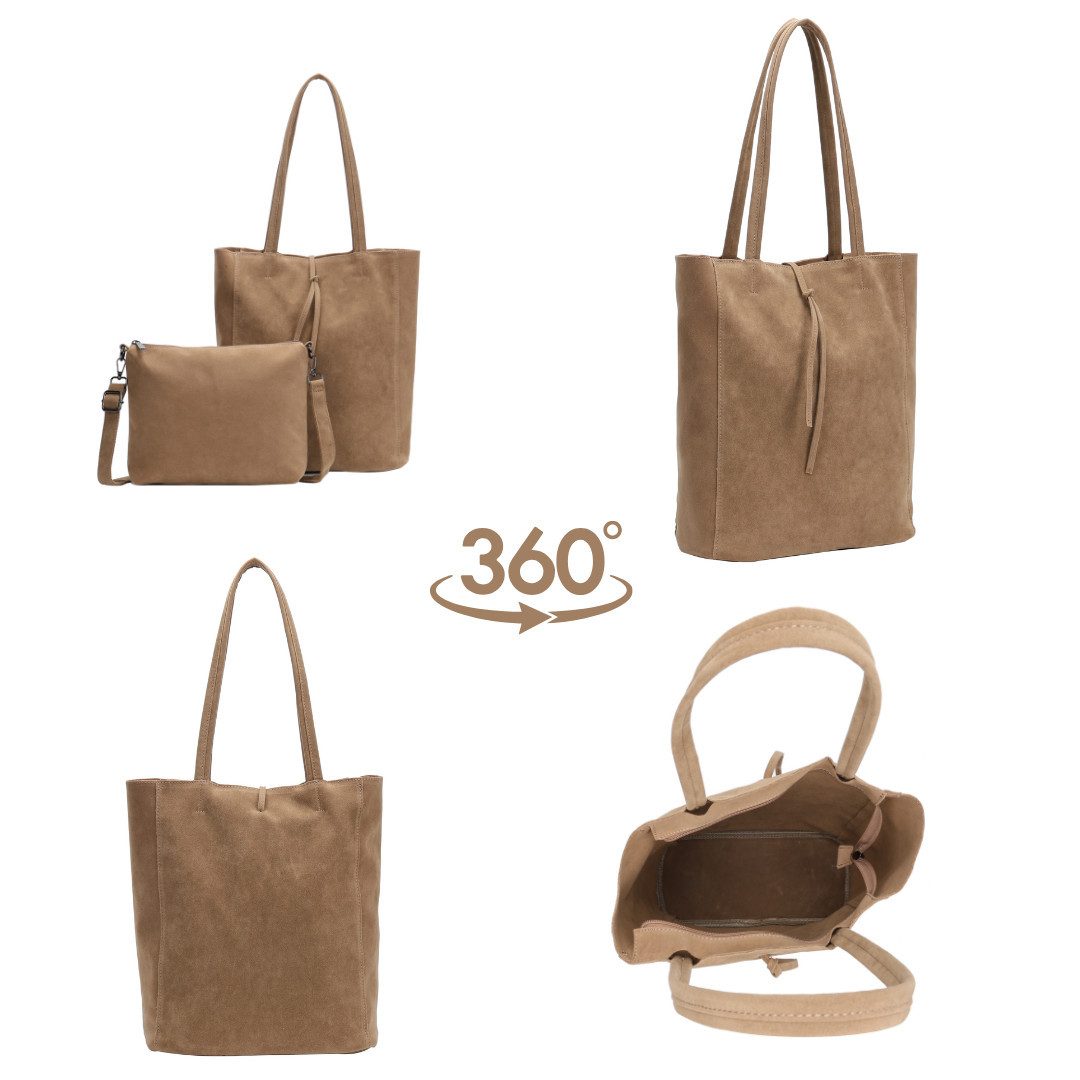 MIRROSI Shopper Damen Tasche 2-teilig Wildleder-Optik aus Stoff (Schultertasche mit kleiner Umhängetasche, 31x14x36 cm), Neue Kollektion Herbst/Winter 2026 – Bild 3 von 3