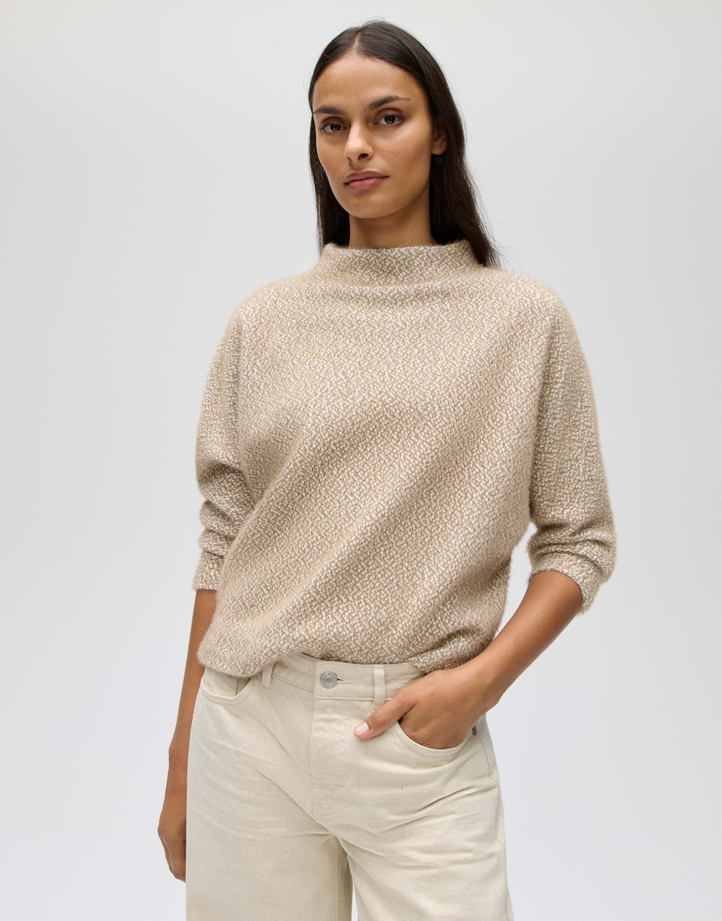 OPUS Sweatshirt Genuri aus Sweatware mit flauschiger Struktur Schmal zulaufende Form mit Funnel Neck und zweifarbigem Muster