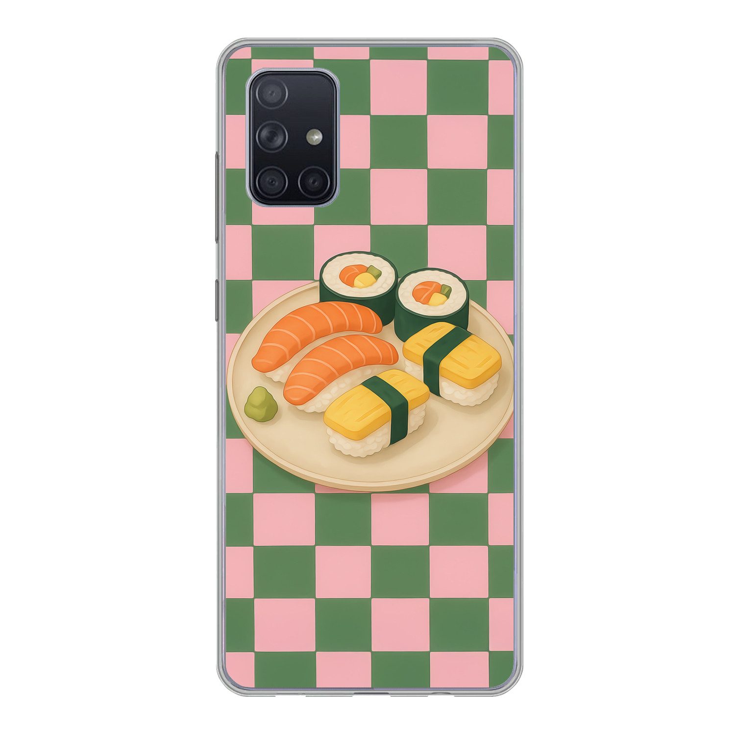 MuchoWow Handyhülle für Samsung Galaxy A51 Sushi - Teller - Blockiert - Grün, Smartphone-Bumper, Print, Handy Schutzhülle Dünn