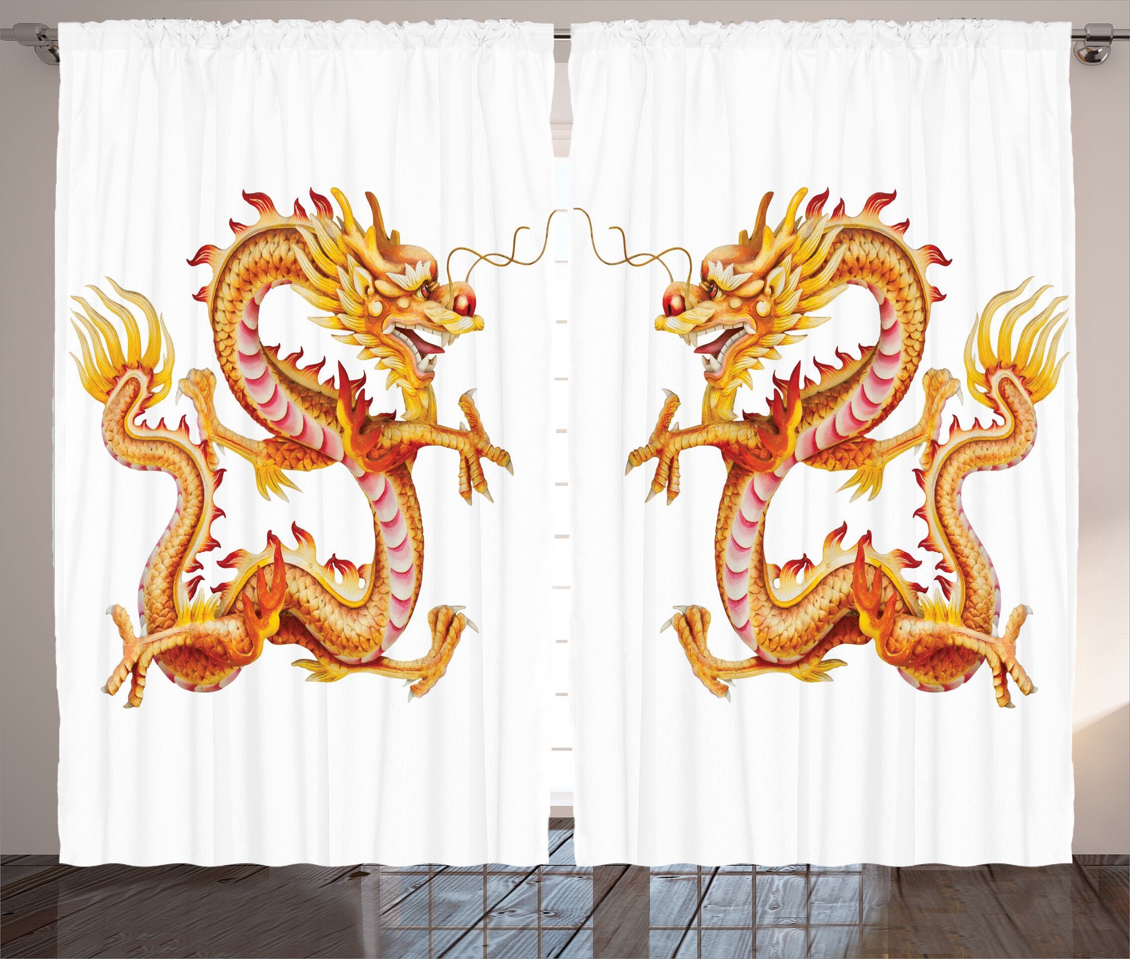 Philosophie Vorhang mit Schlaufen und Abakuhaus, chinesische Schlafzimmer Kräuselband Drachen Haken, Gardine