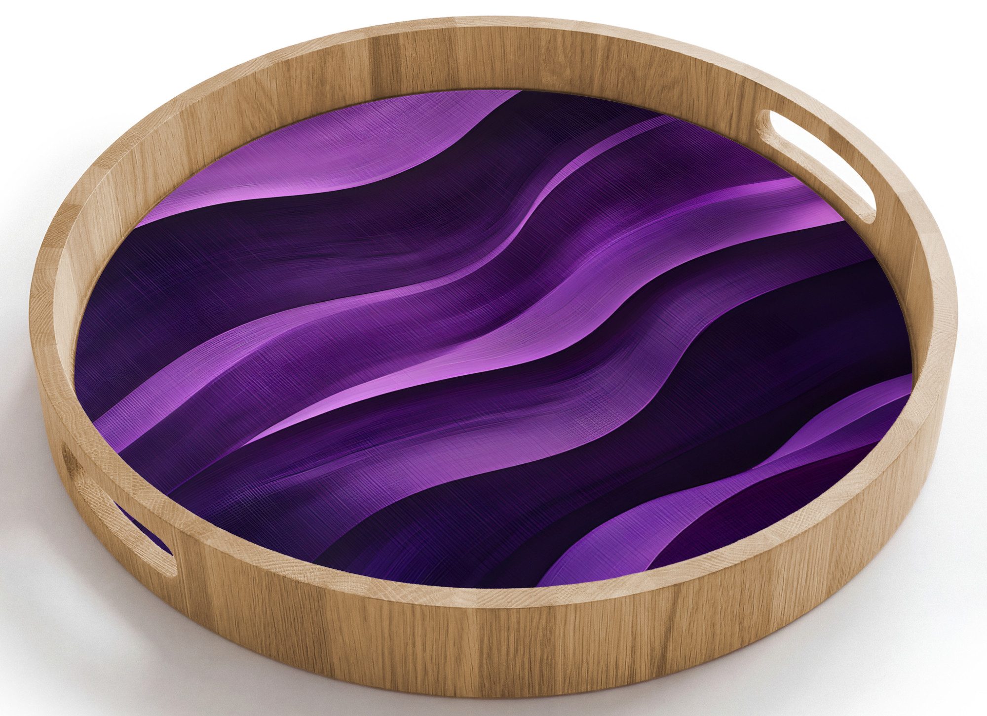 OnlyWow Tablett Rund mit Henkel Wellen - Abstrakt - Lila, Eichenholz, (1-tlg), Siervierplatte, Tray, Frühstücksbrett