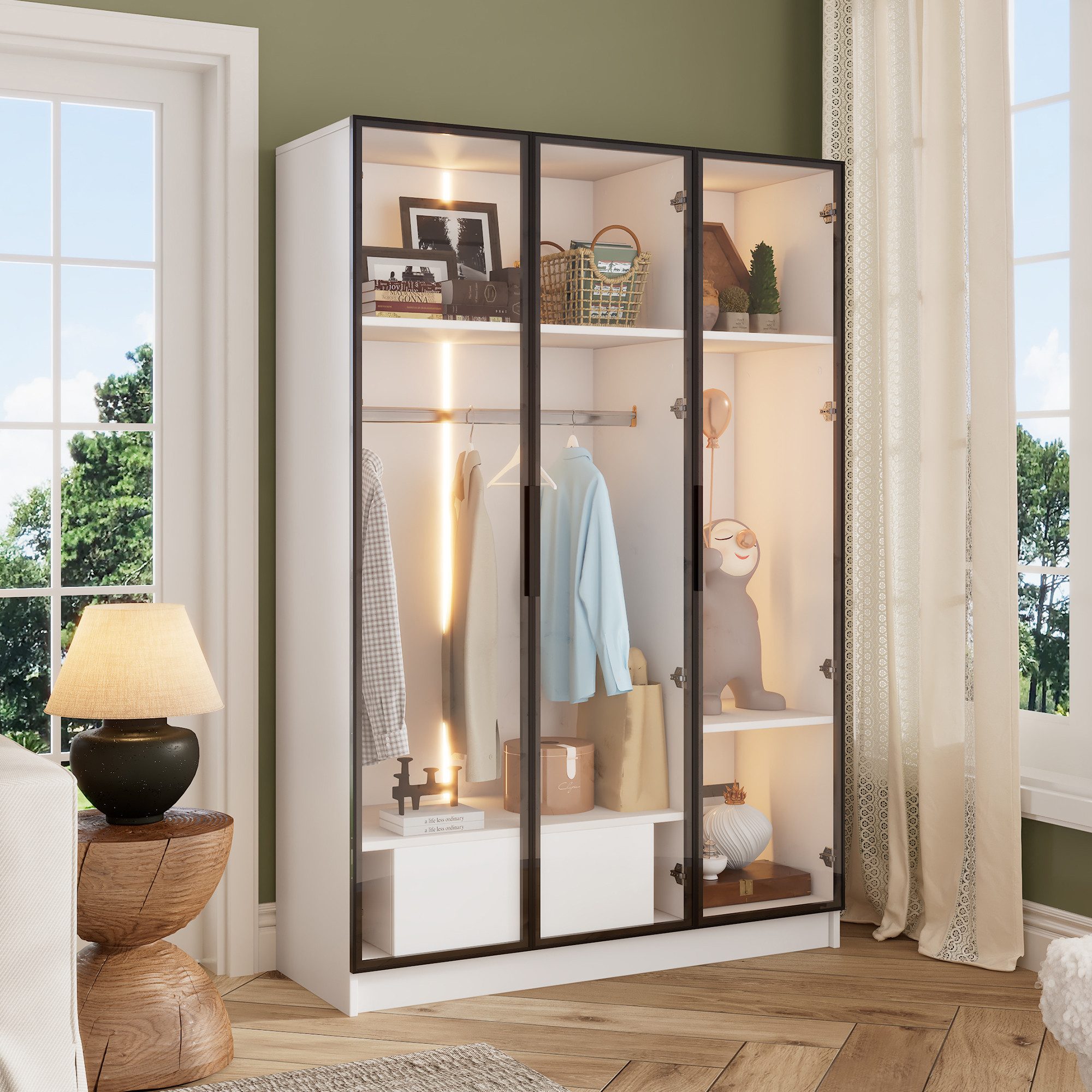 TavilaEcon Kleiderschrank 3 Glastüren und 1 günstig online kaufen
