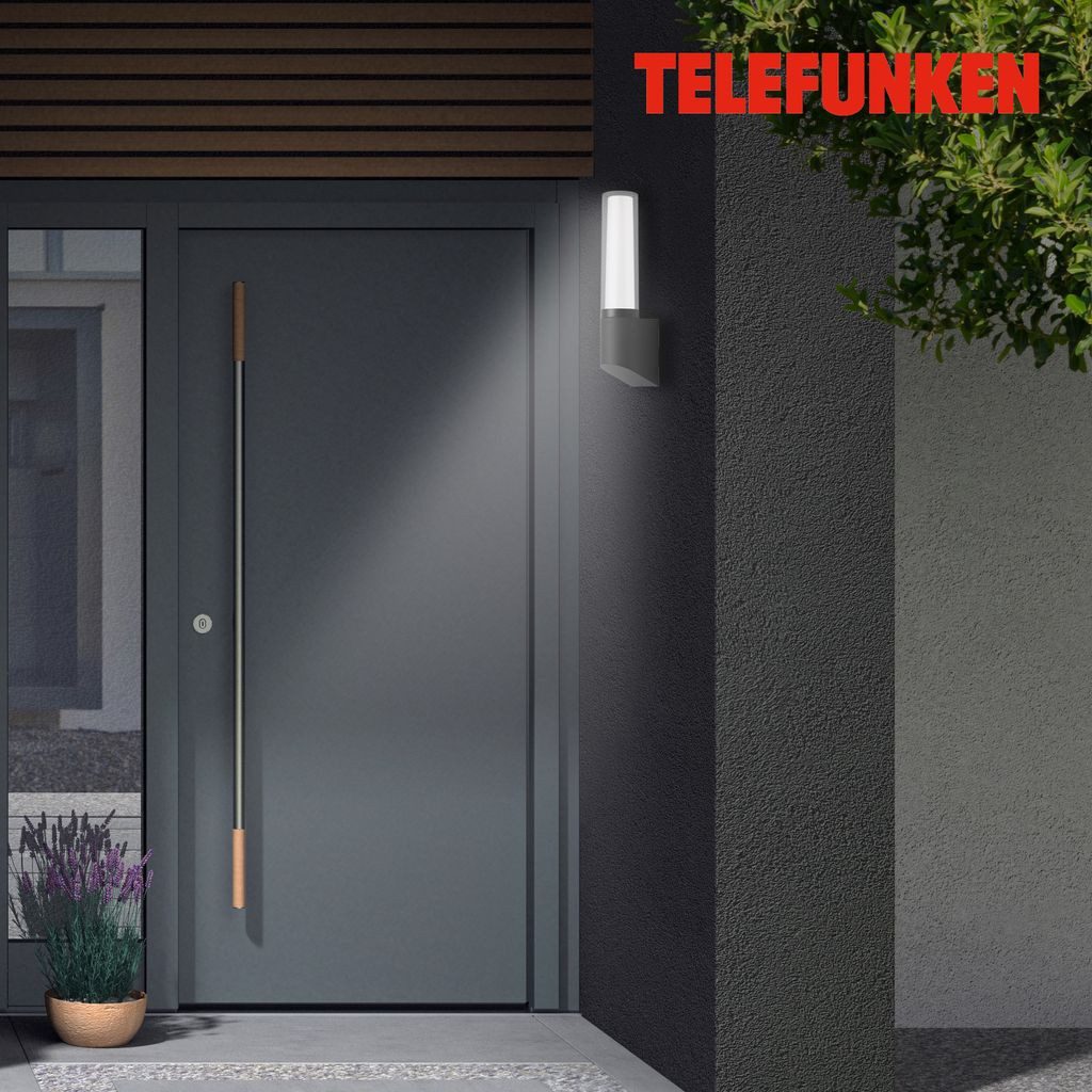Telefunken Außen-Wandleuchte 311305TF, LED fest integriert, 2700K - Extra-Warmweiß, Wand Außenleuchte IP44 4000K 8W 850lm 33x6,8x9,8cm