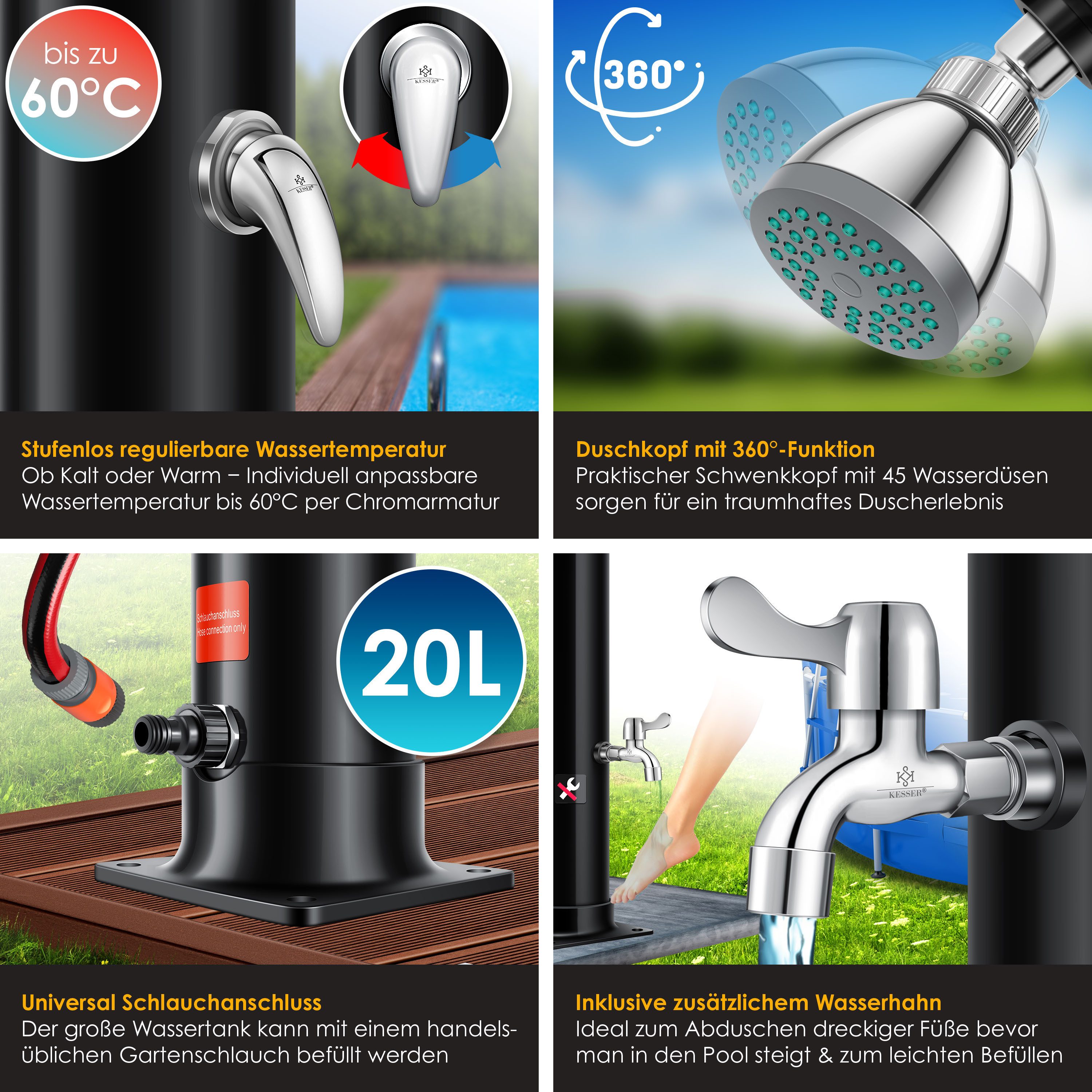 KESSER Solardusche, Solar Gartendusche Solardusche mit Schutzhaube