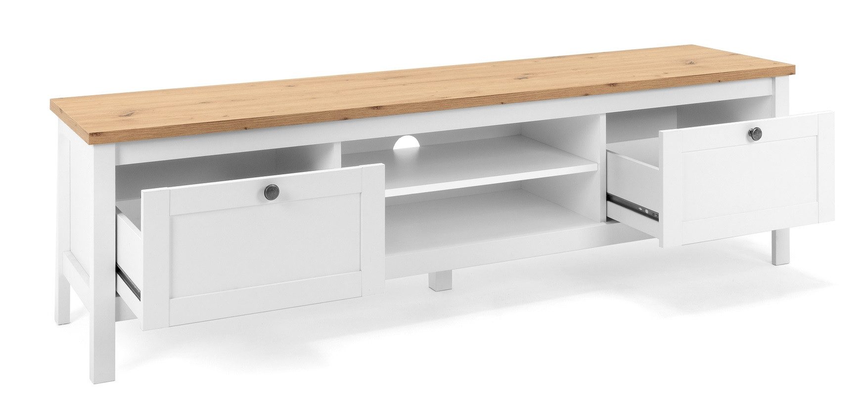 Finori Lowboard Lowboard TV-Board Bergen, Landhausstil, weiß / Eiche Artisan
