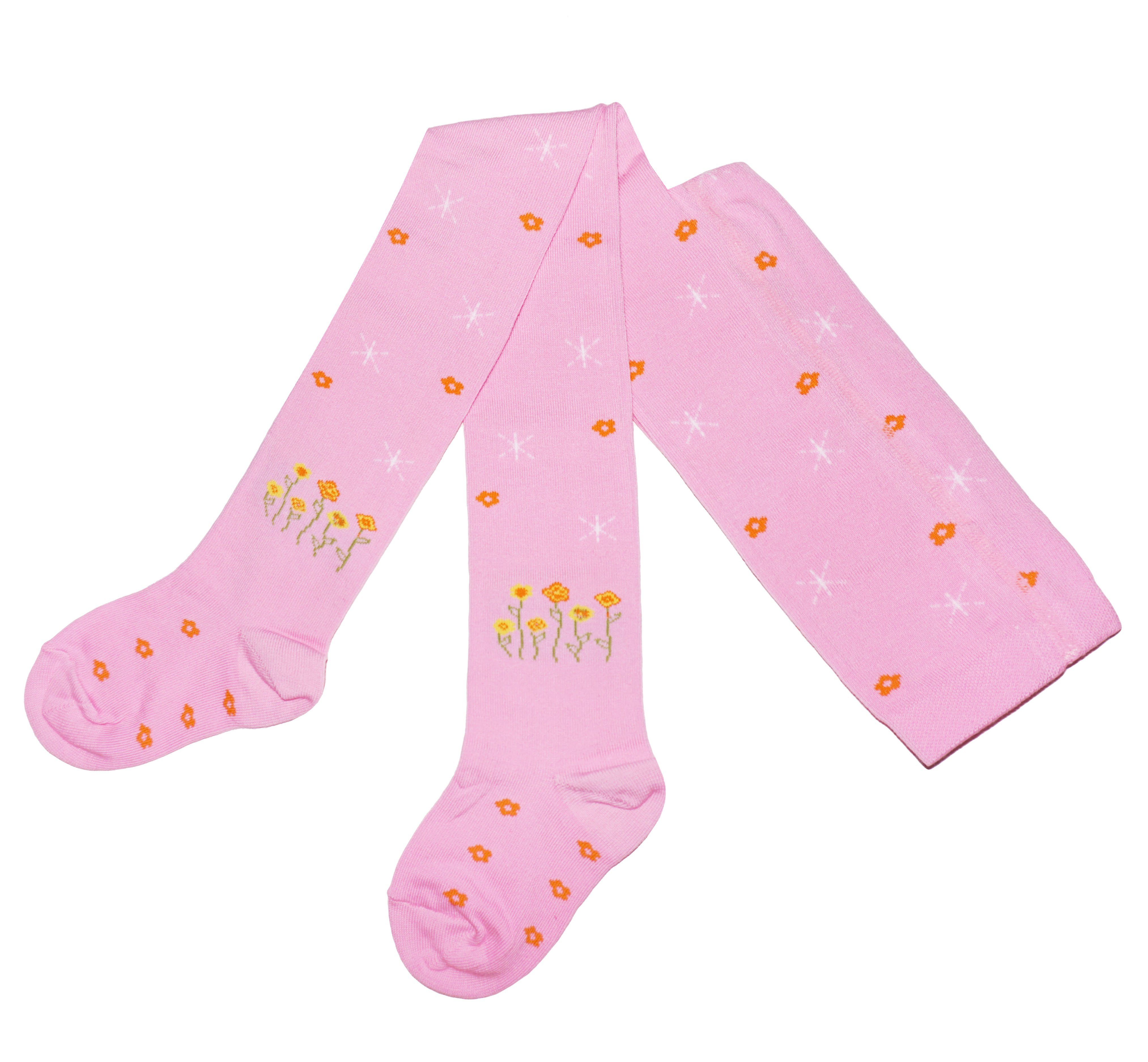 Strickstrumpfhose Kinderstrumpfhosen für Mädchen >>Blumenreihe<< aus Baumwolle