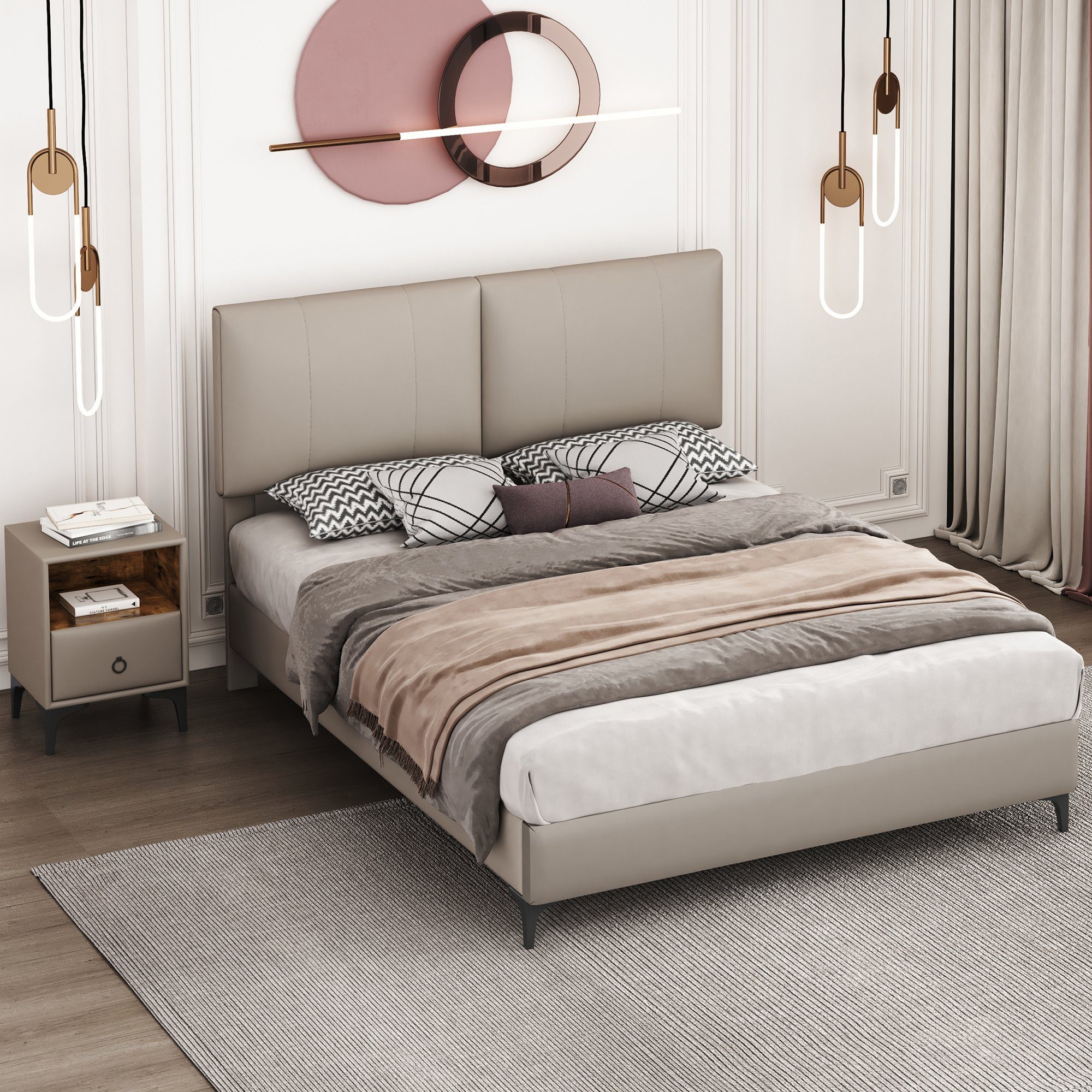 Gotagee Schlafzimmer-Set Schlafzimmer Matratze einen Doppelbett zwei Nachttisch Sie Nachttische Mit mit Bett, oder Set 140x200 Bringen