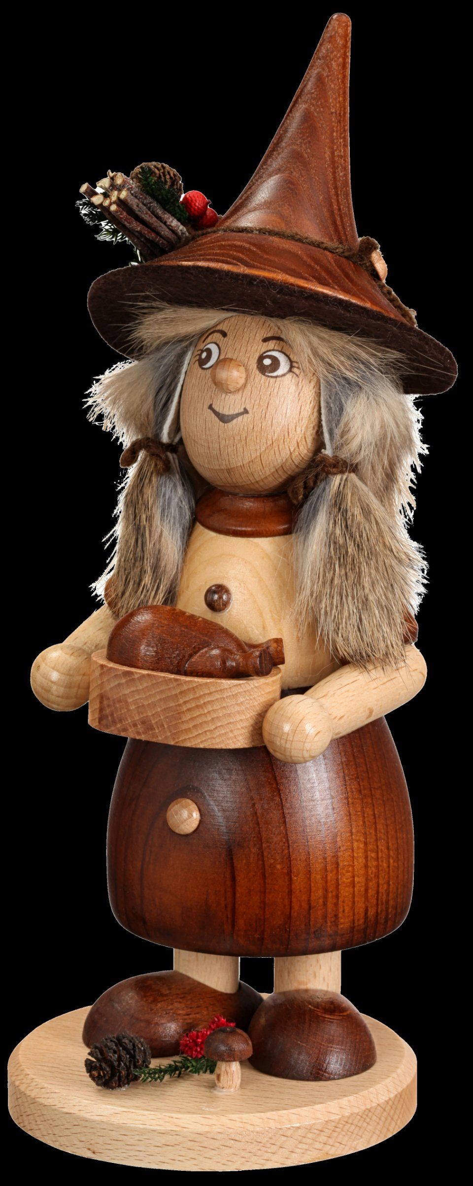 DWU - Drechselwerkstatt Uhlig Räuchermännchen DWU Räucherfrau mit Pfanne natur, (1 St), Handarbeit aus dem Erzgebirge