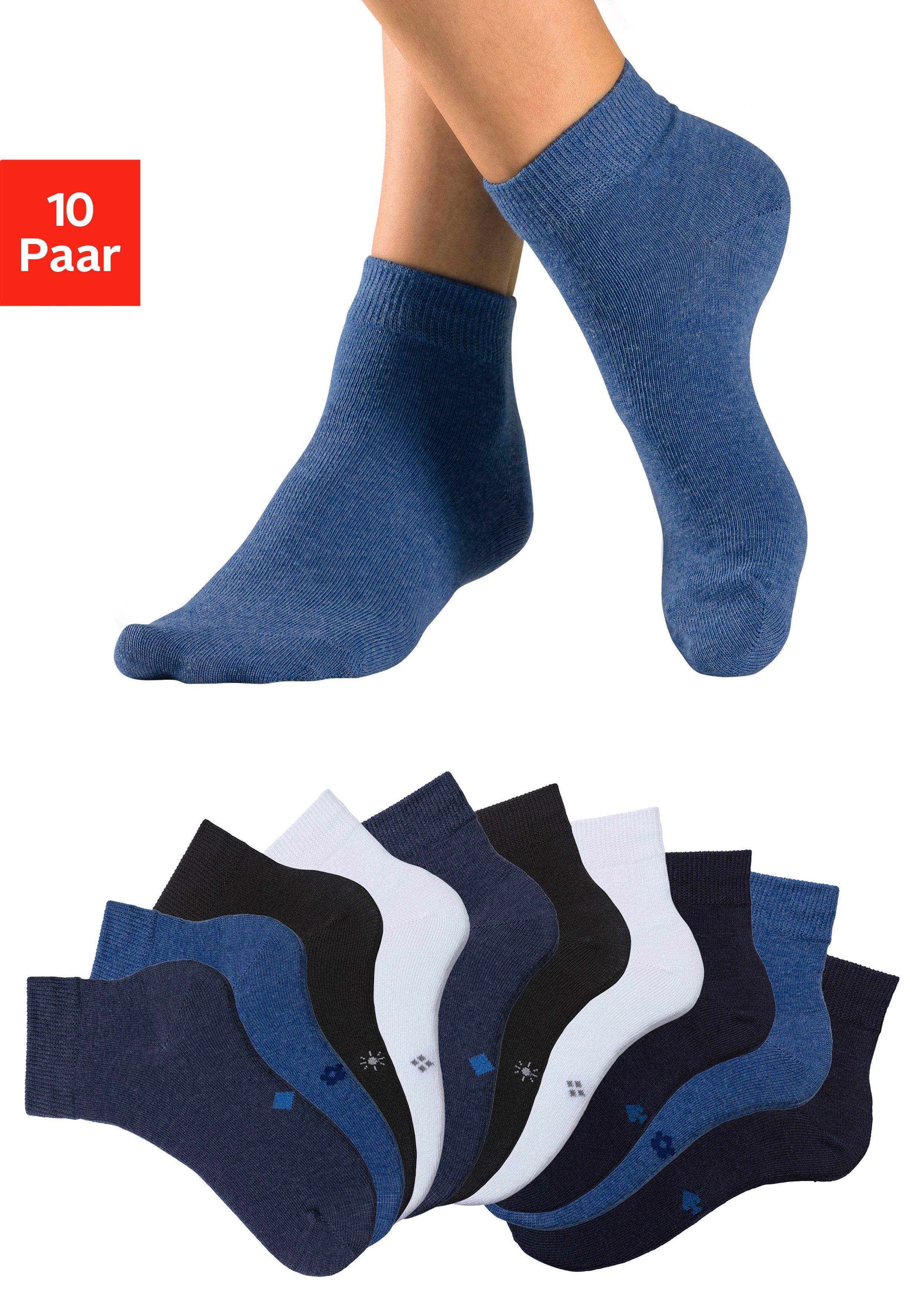 H.I.S Kurzsocken (Packung, 10-Paar) mit eingestrickten Symbolen 2x schwarz, 2x blau, 2x blau meliert, 2x jeans meliert, 2x weiß