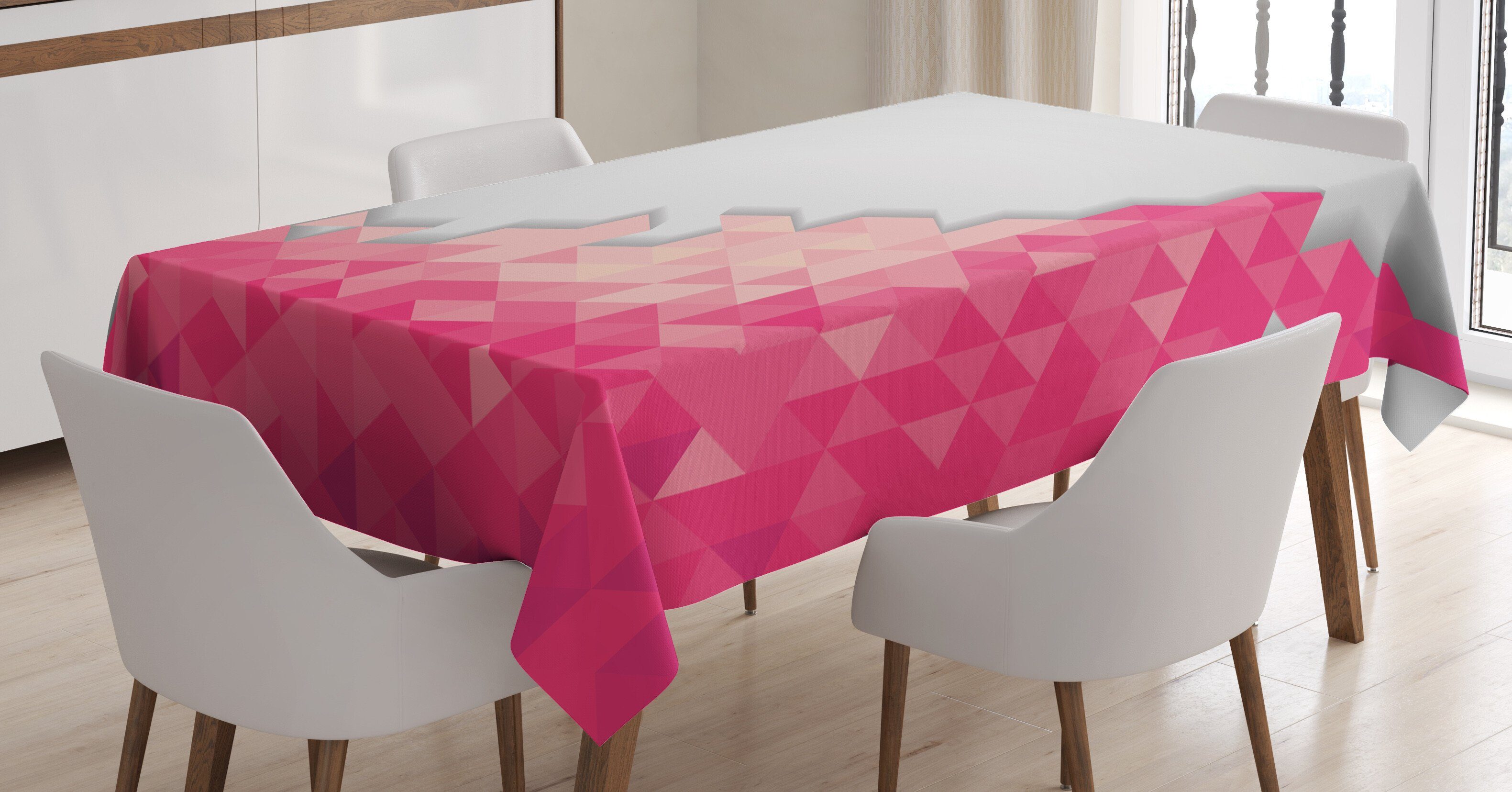 Abakuhaus Tischdecke Farbfest Waschbar Für den Außen Bereich geeignet Klare Farben, Rosa und Grau abstrakte Geometrie