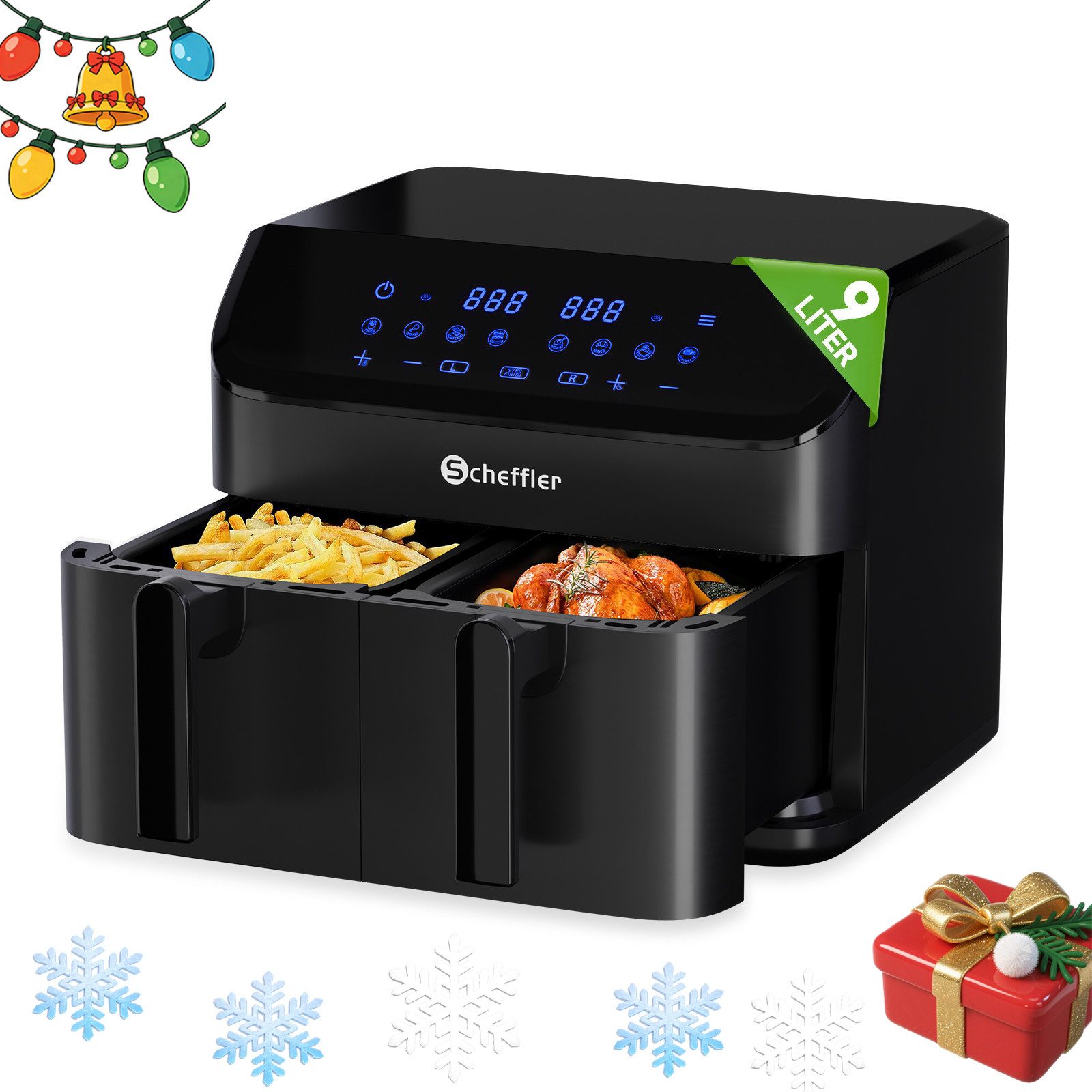 Scheffler Heißluftfritteuse, 2000,00 W, Doppelkammerh, Dual Cook & Sync Finish, Air Fryers XXL