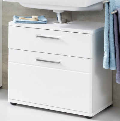 trendteam Waschbeckenunterschrank Monte (Waschtisch Unterschrank weiß Hochglanz, Breite 60 cm) mit Schublade und Klappe, Chrom-Griffe