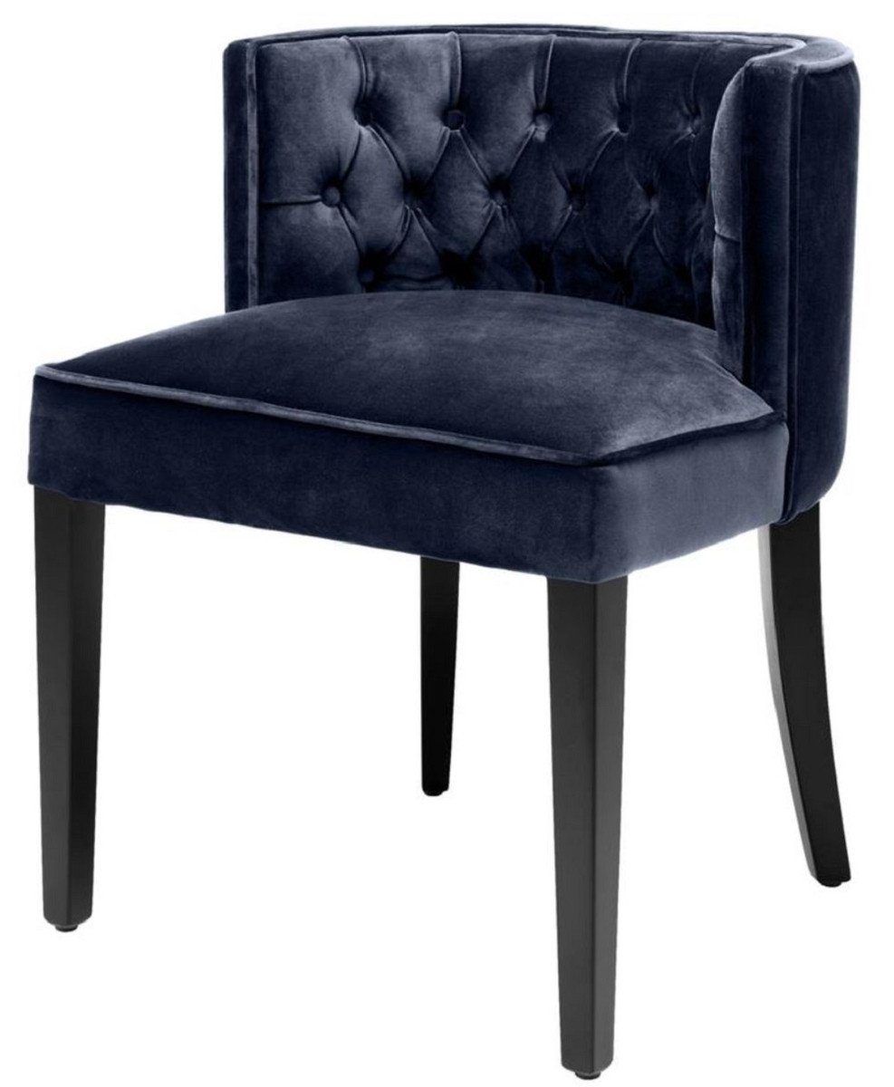Casa Padrino Esszimmerstuhl Luxus Chesterfield Esszimmerstuhl Mitternachtsblau / Schwarz 60 x 58 x H. 77 cm - Esszimmermöbel | Stühle