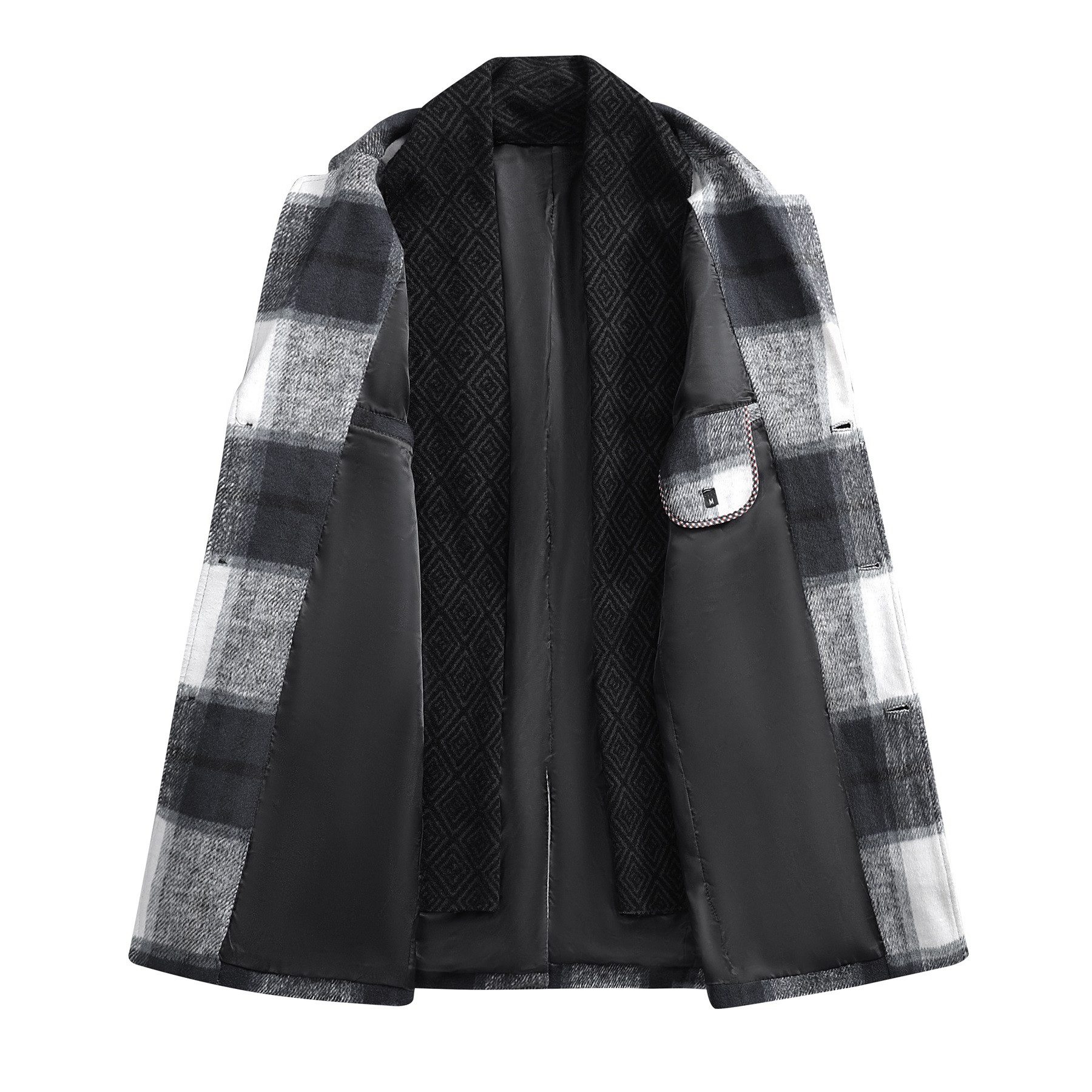 Allthemen Wollmantel mit Karomuster Kurzmantel im Regular Fit Warmer Wintermantel