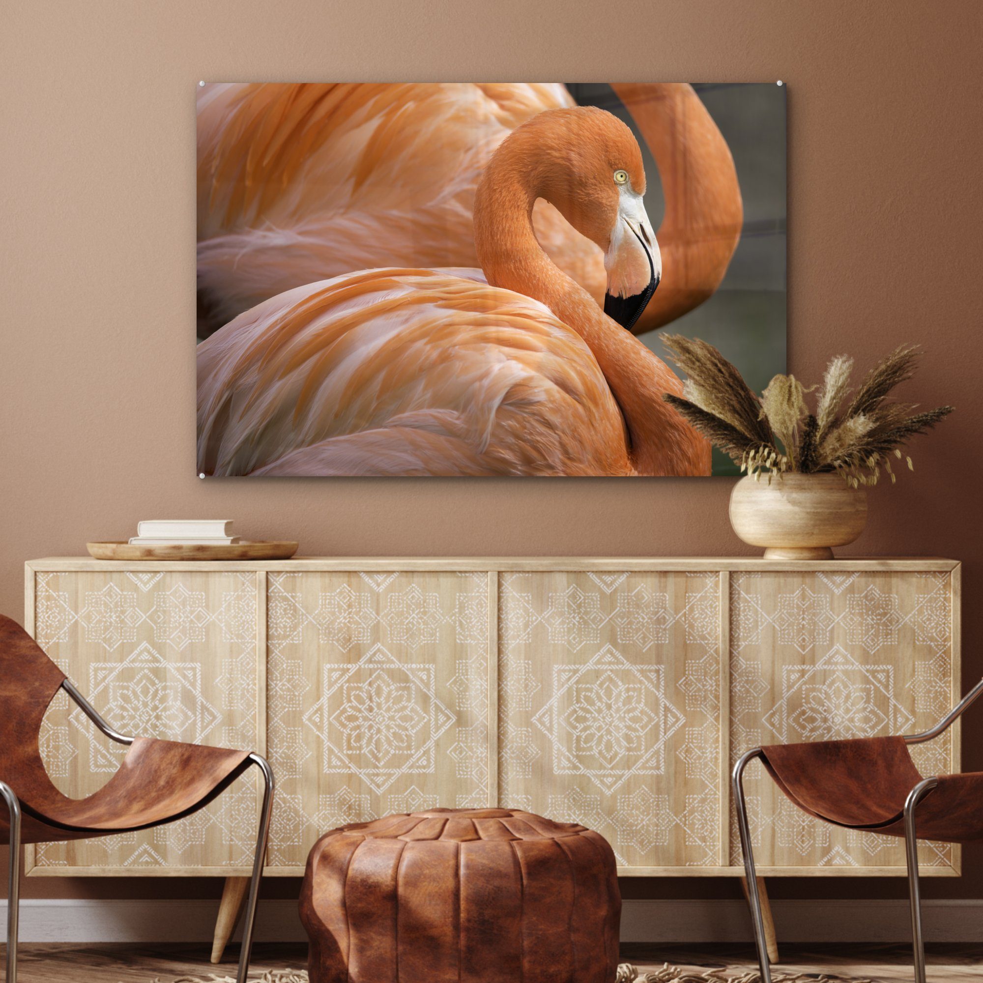 (1 & Wohnzimmer St), Zwei Acrylglasbild nebeneinander, Flamingos MuchoWow Schlafzimmer stehen Acrylglasbilder