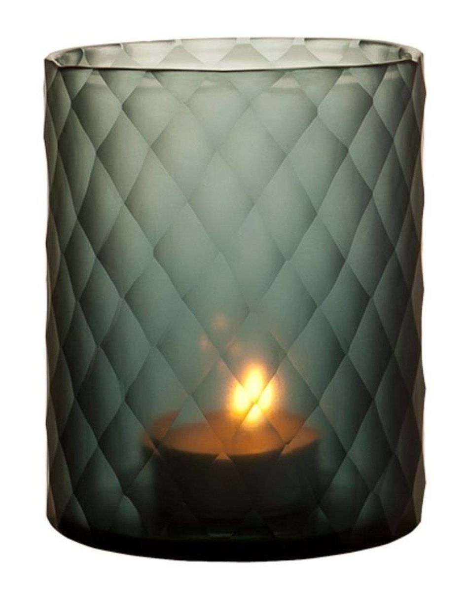 Casa Padrino Teelichthalter Glas Teelichthalter / Windlicht Saphirfarben Ø 13 x H. 16 cm - Luxus Teelichthalter mit Diamantenschliff