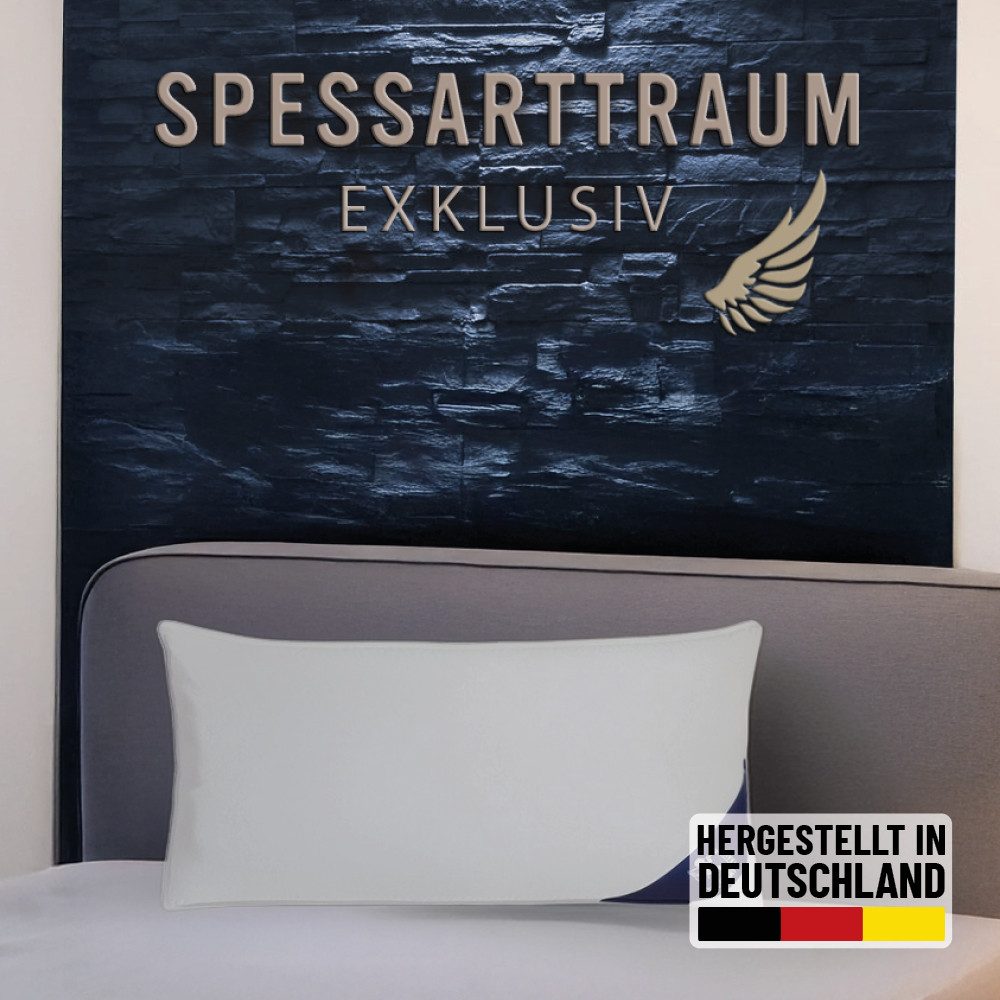 SPESSARTTRAUM 3-Kammer-Kopfkissen Exklusiv, Kissen ist made in Germany, Füllung: 90% Daunen / 10% Federn, Klasse 1, Downpass zertifiziert (Außenkammern), Bezug: 100% Baumwolle, Made in Green, Hausstauballergiker geeignet, gute Stützkraft, Seitenschläfer & Rückenschläfer