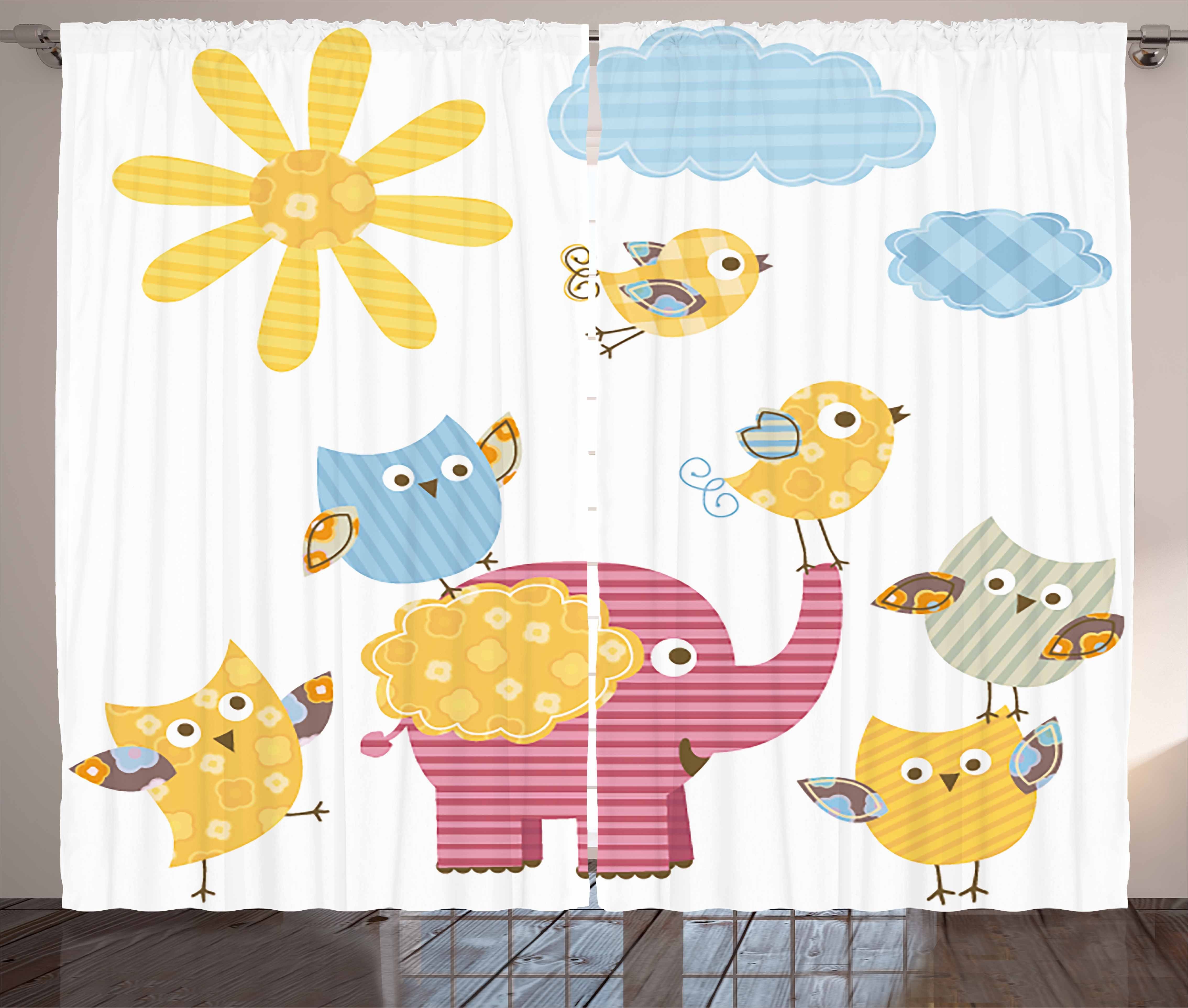 Gardine Schlafzimmer Kräuselband Vorhang mit Schlaufen und Haken, Abakuhaus, Kindergarten Bunte Vögel