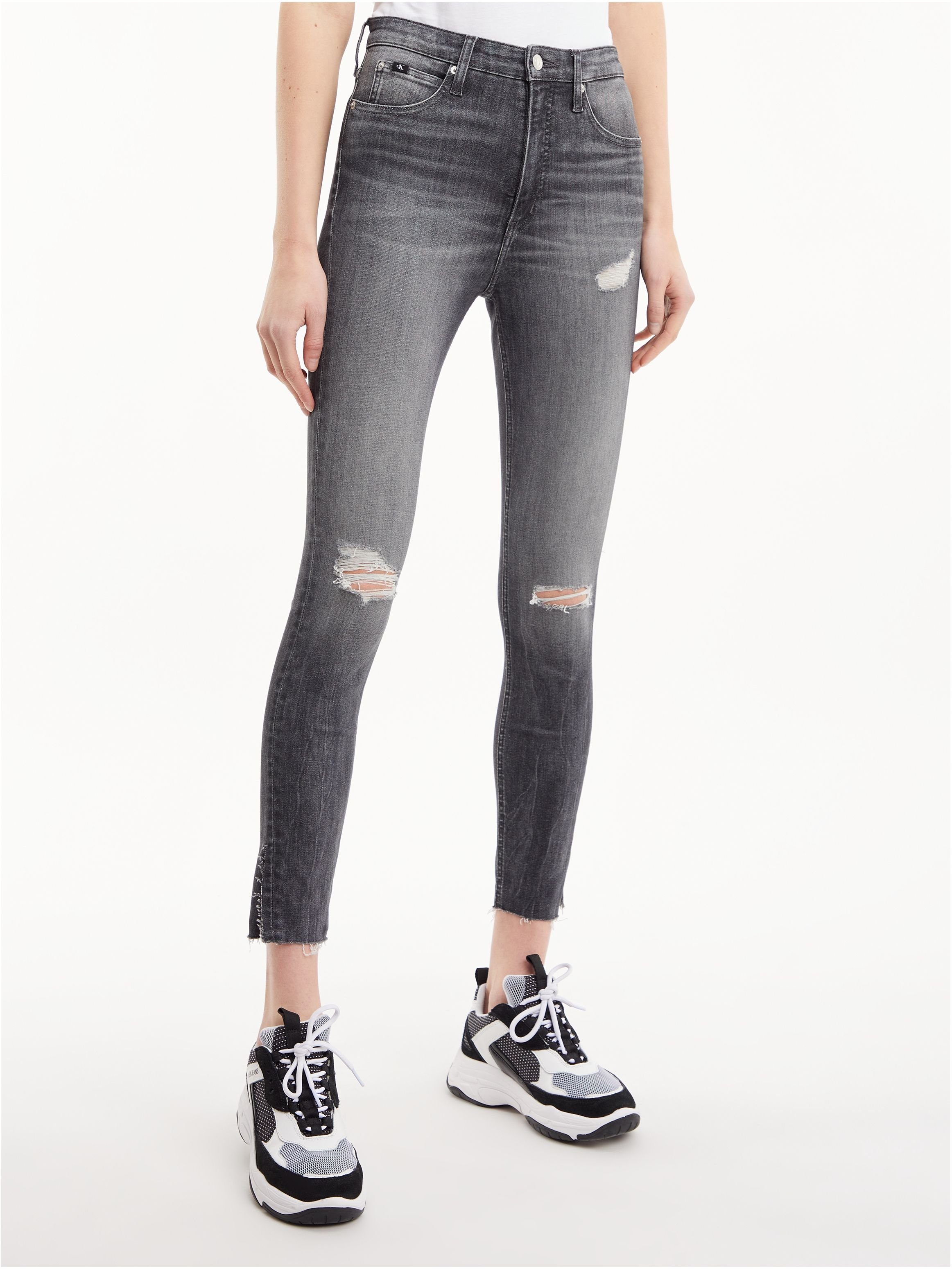 Calvin Klein Jeans Skinny-fit-Jeans HIGH RISE SUPER SKINNY ANKLE mit Calvin Klein Leder-Brandlabel hinten am Bund