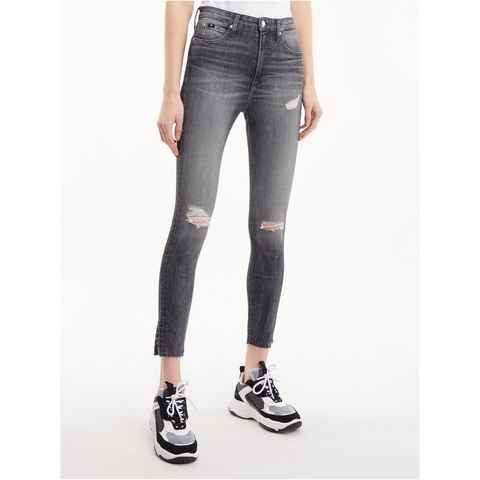 Calvin Klein Jeans Skinny-fit-Jeans HIGH RISE SUPER SKINNY ANKLE mit Calvin Klein Leder-Brandlabel hinten am Bund