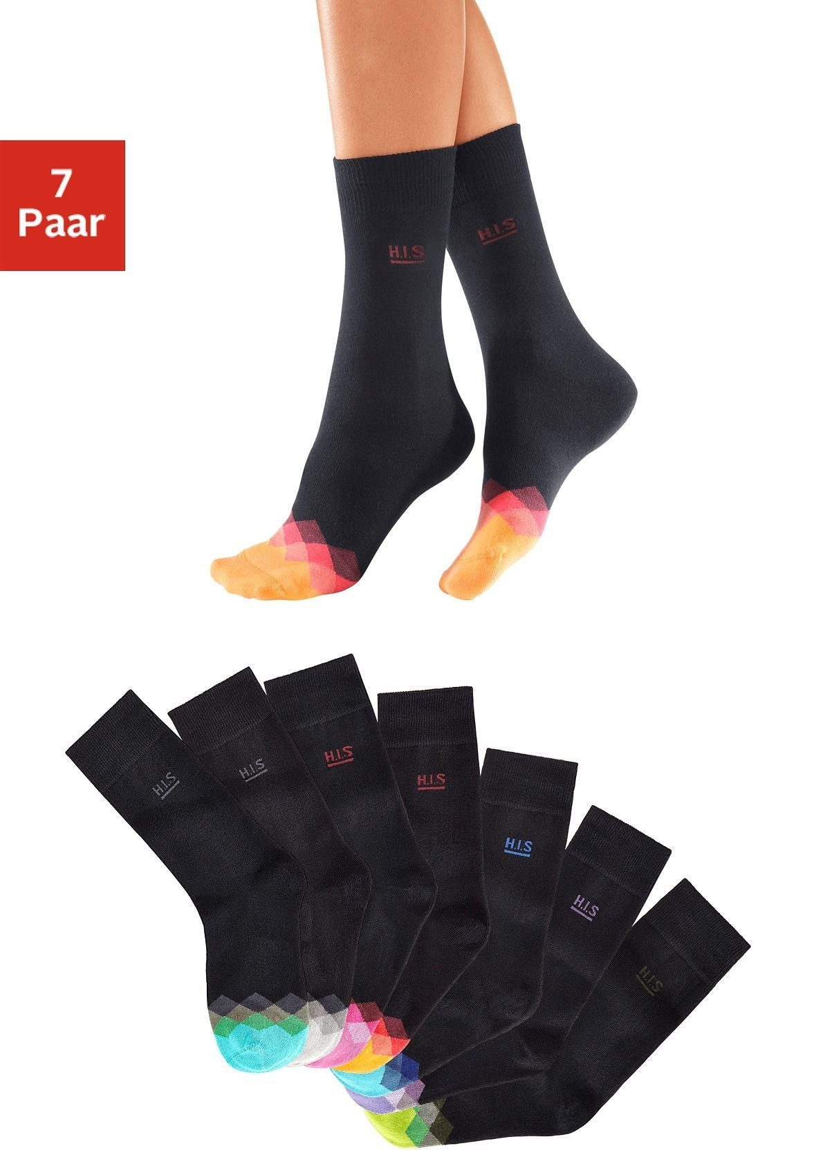 H.I.S Socken (Packung, 7-Paar) mit bunt gemusterter Spitze