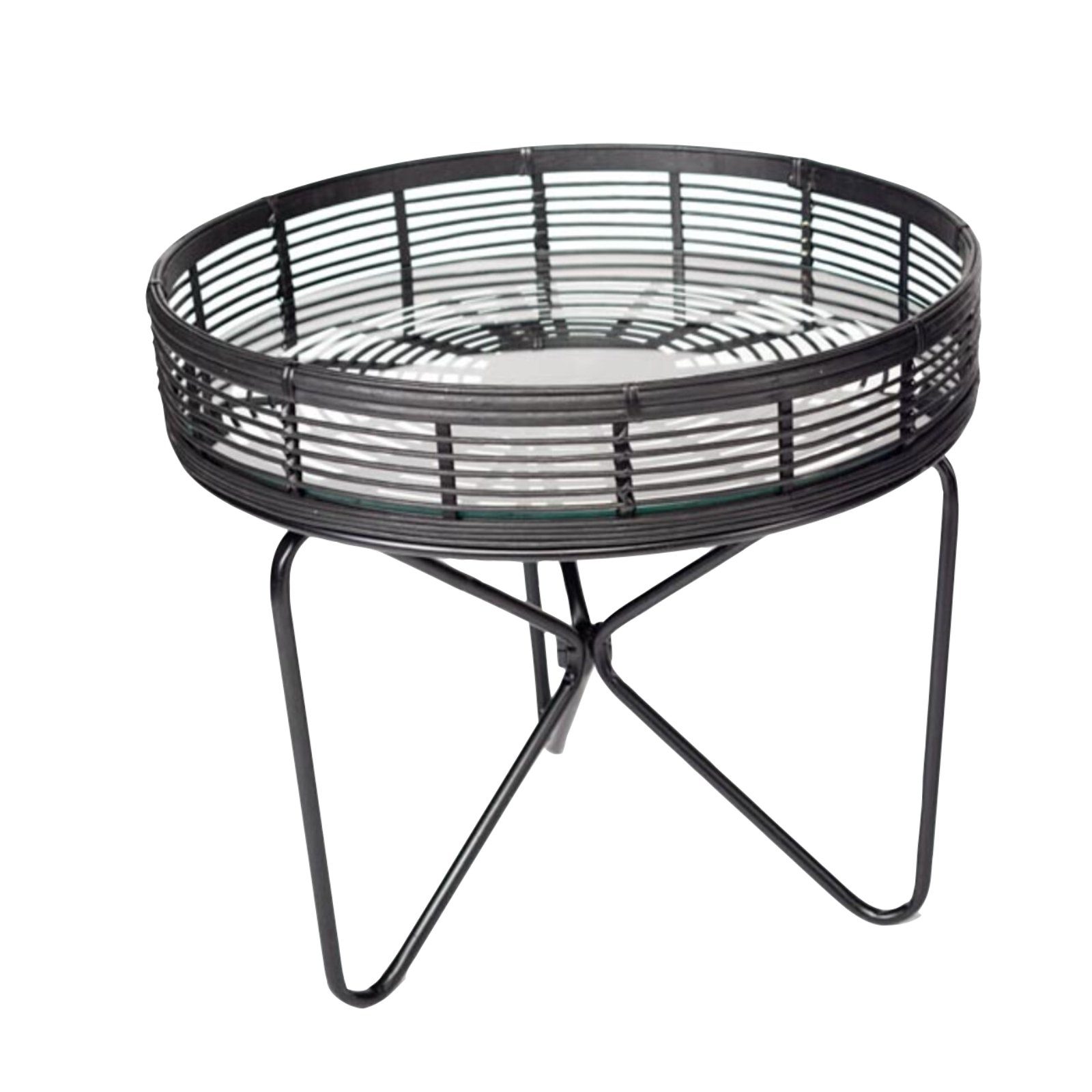 Cosy Home Ideas Beistelltisch Beistelltisch rund Rattan schwarz Metall (1 Stück), aus Rattan Geflecht