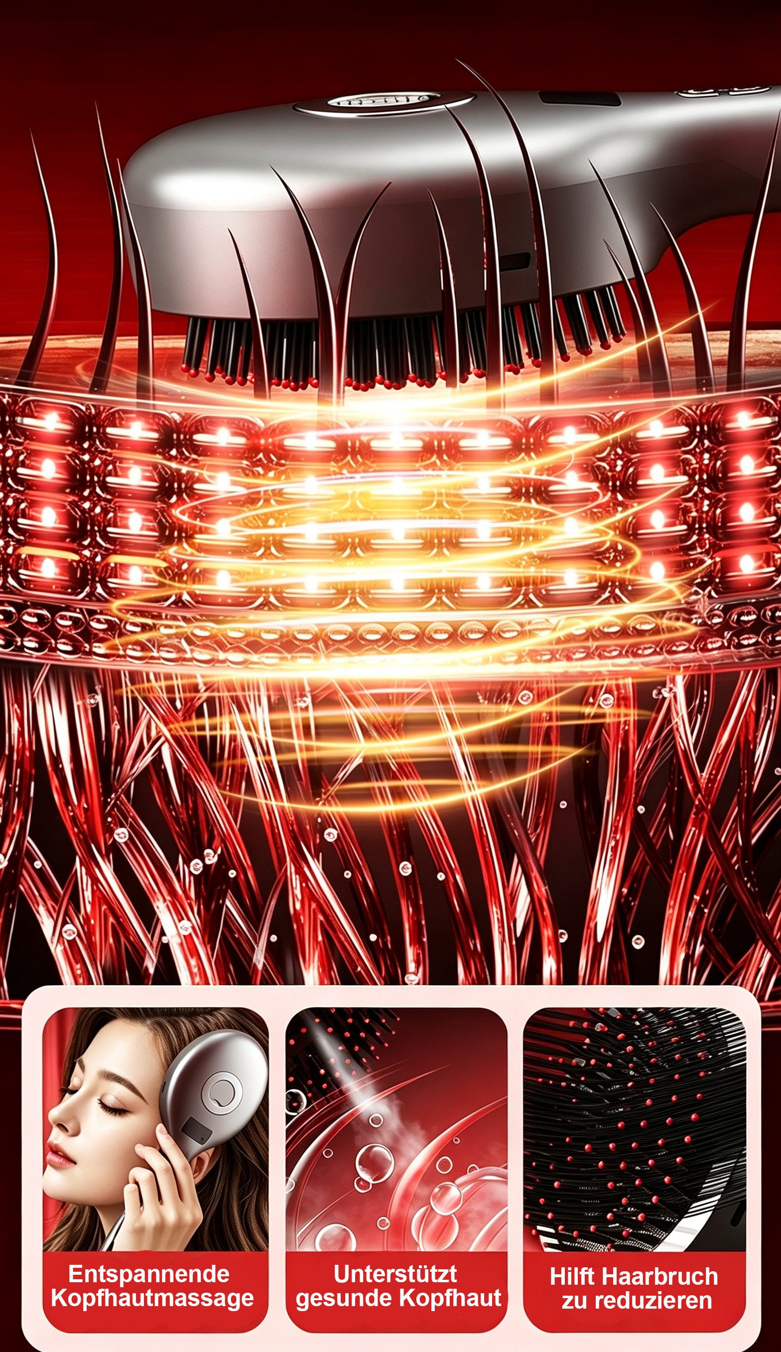 Vornix Massagegerät Elektrische Kopfhaut Massagebürste mit Rotlicht,Vibrationsmassage, Vibrationsmassage & Sprühfunktion, Haarpflege Bürste mit 105 Borsten und  – Bild 4 von 5