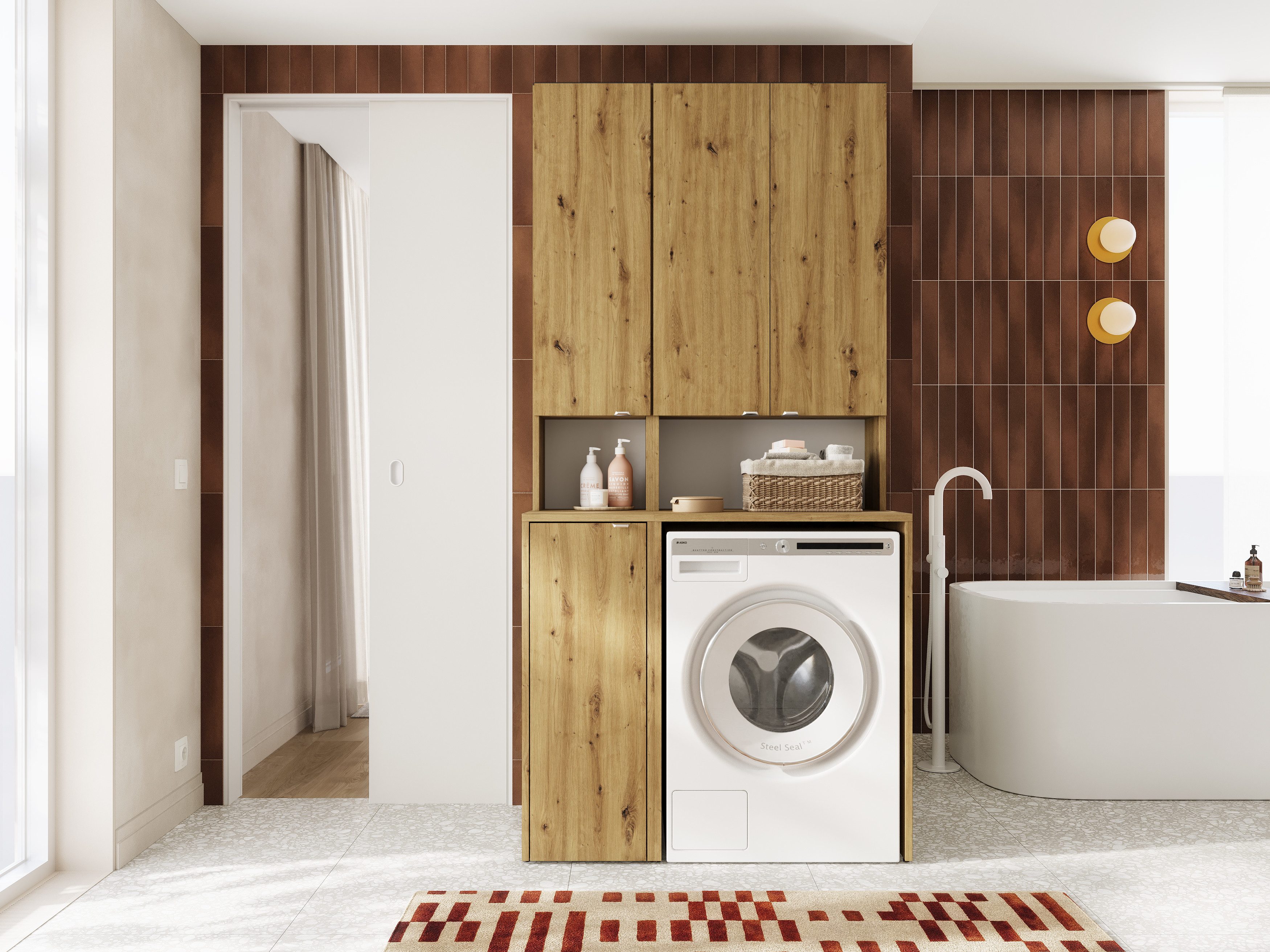 Platan Room Badezimmer-Set Waschmaschinenschrank 65 cm günstig online kaufen