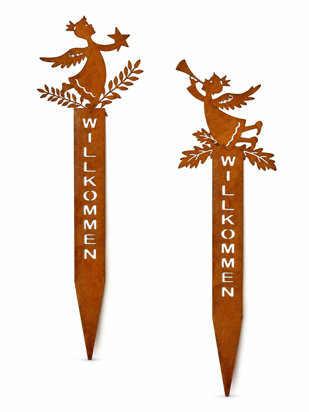 Wurm Gartenstecker 2er Set Gartenstecker Willkommen Engel Metall Rostoptik 41 cm (2-St., 2er Set)