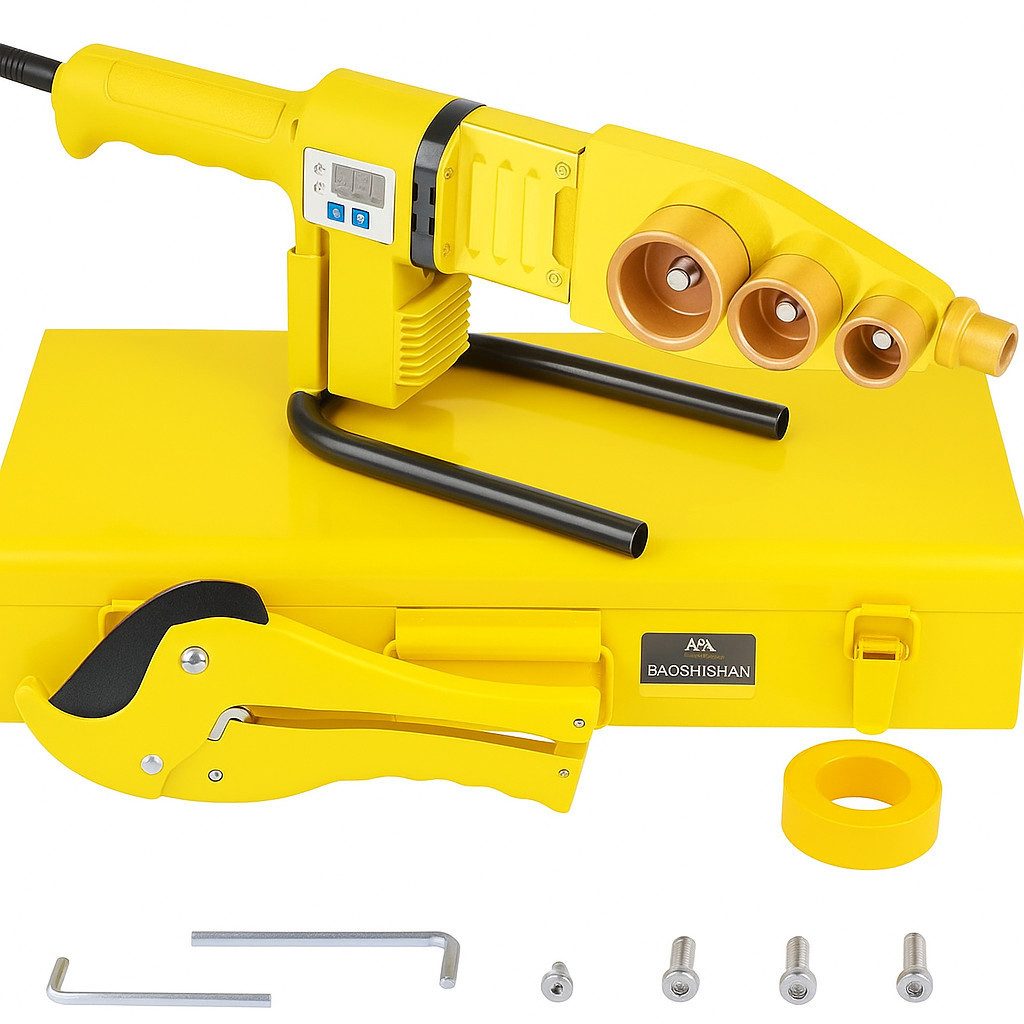 BAOSHISHAN Elektroschweißgerät, Rohrschweißgerät mit Digitalanzeige, 0–320 °C, 6 Antihaft-Stanzköpfe 20–63 mm, Eck-Schneidekopf & Schere, für PPR/PP/PE/PB Rohre