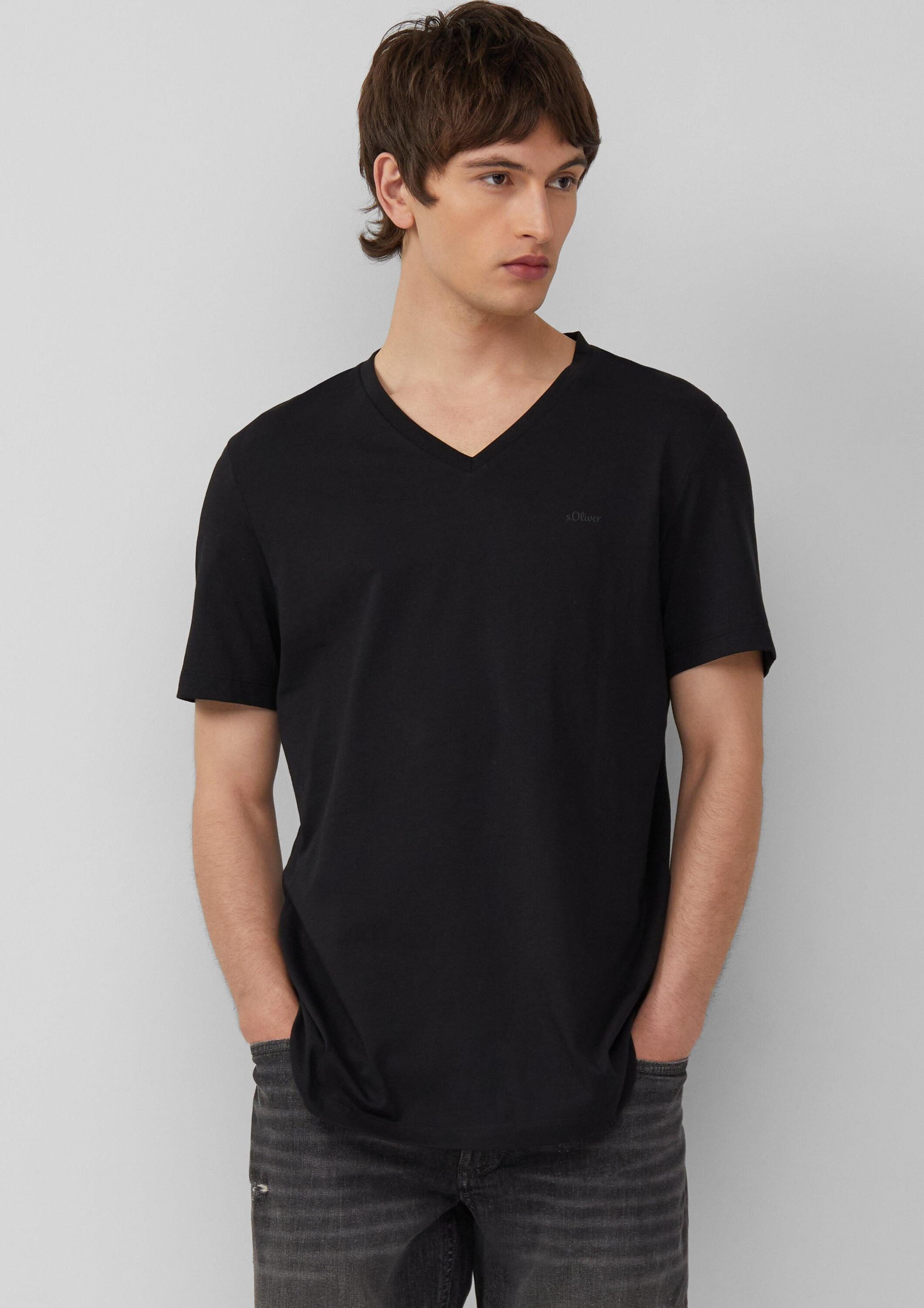 s.Oliver Kurzarmshirt T-Shirt Jersey-T-Shirt mit V-Ausschnitt und Logo günstig online kaufen