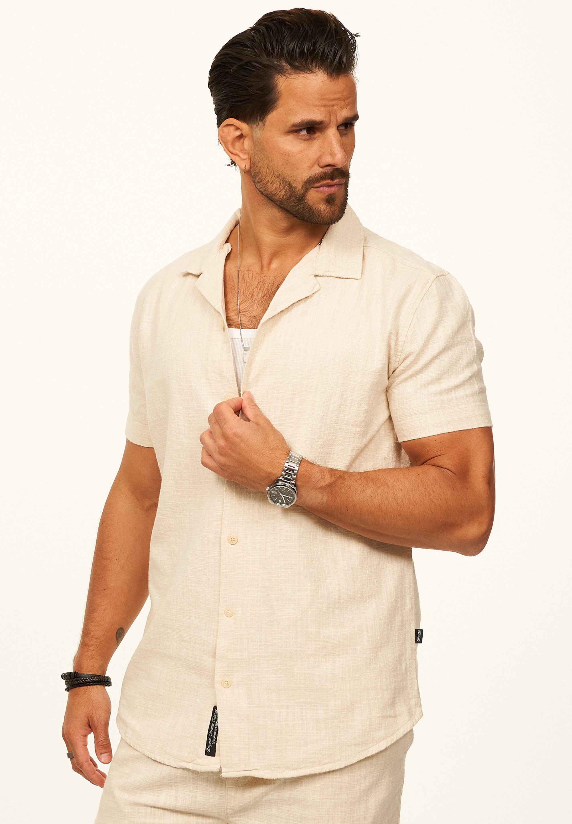CARISMA Kurzarmhemd in Leinen-Optik als lässiges Sommerhemd - Poloshirt für Herren Herren Polohemd T-Shirt im Regular-Fit - Strandhemd