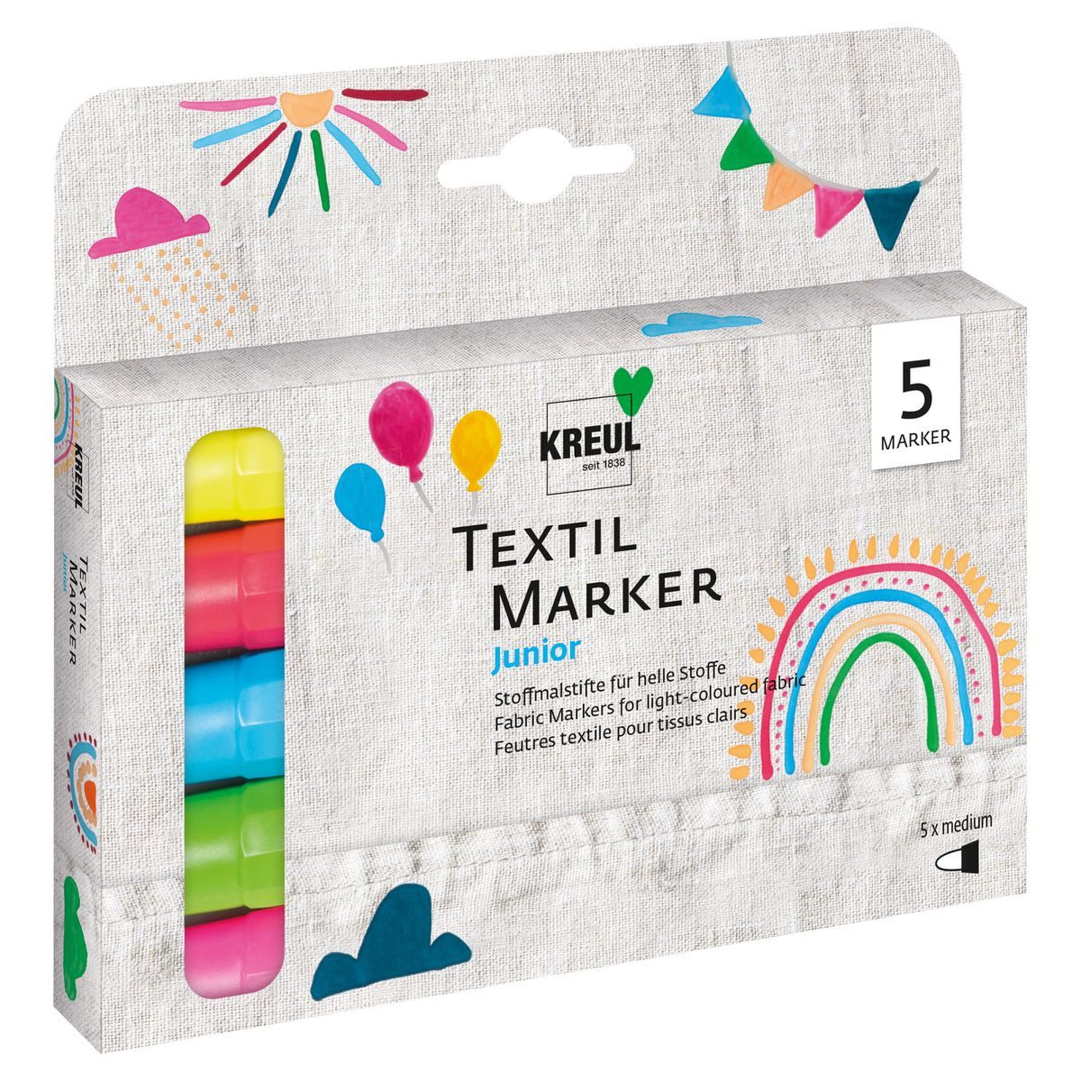 C. KREUL Textilmarker KREUL Textilmarker Junior medium 2-4mm 5 Stück Kartonetui