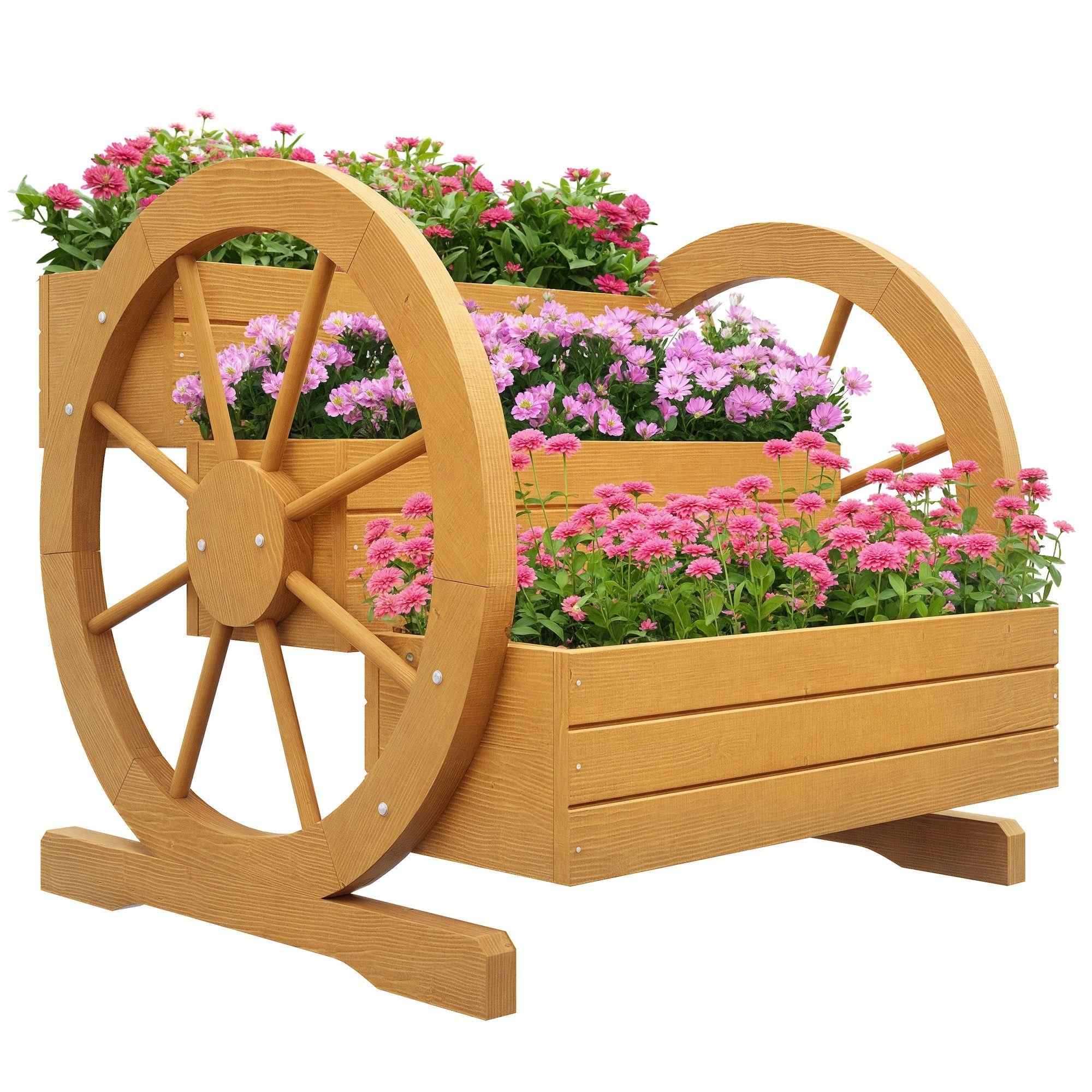 Outsunny Hochbeet Blumenkasten Holz mit 3 Etagen, Gemüsebeet mit Wagenrad-D günstig online kaufen