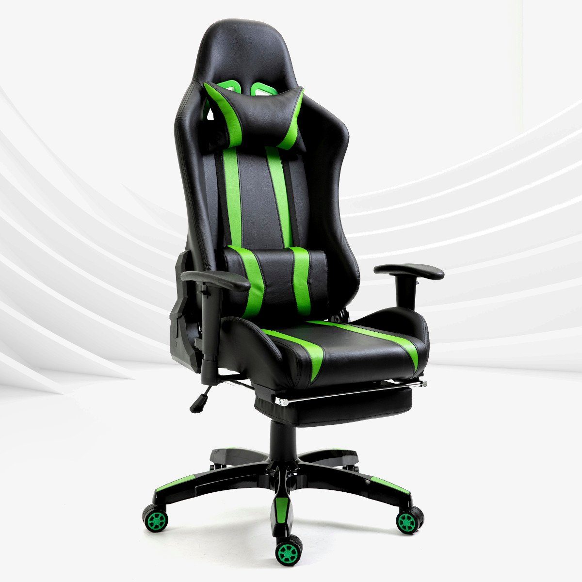 SVITA Gaming Chair GAMYX (1 St), Austziehbare Fußablage, verstellbare Armlehnen, Lenden- & Nackenkissen