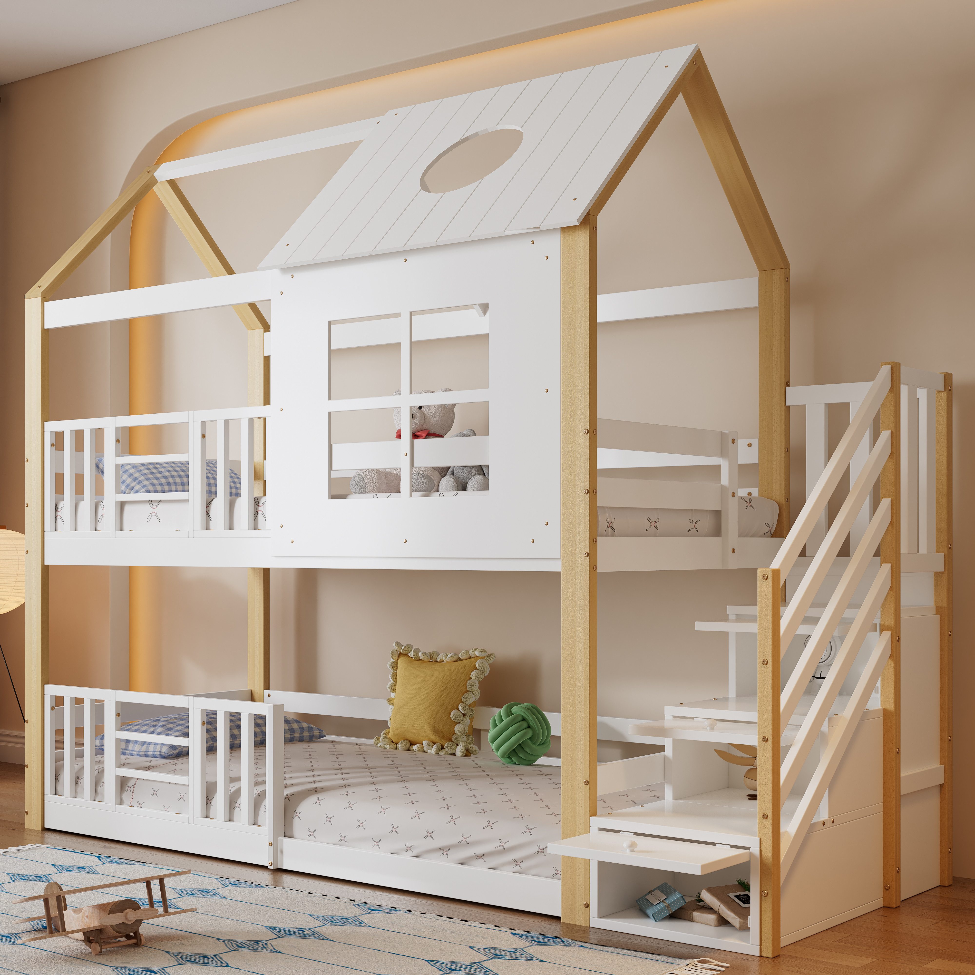 Flieks Etagenbett, Massivholz Hausbett Kinderbett 90x200cm günstig online kaufen