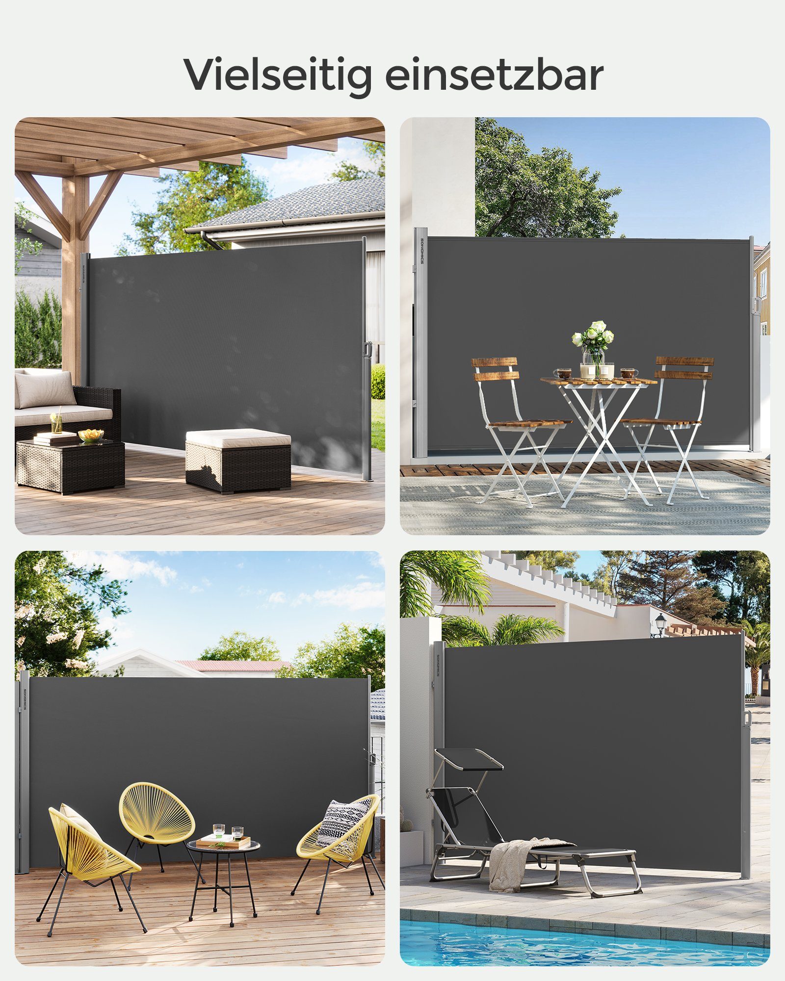 SONGMICS Seitenmarkise ausziehbar, Sichtschutz, balkon terrasse, Windschutz (Sonnenschutz, inkl. Zubehörpaket & Anleitung) Alu, mitgelieferte Bodenhalterung,160 – Bild 3 von 5